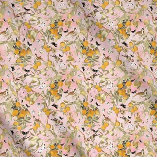 Meterware Vögel und Orangen Chinoiserie