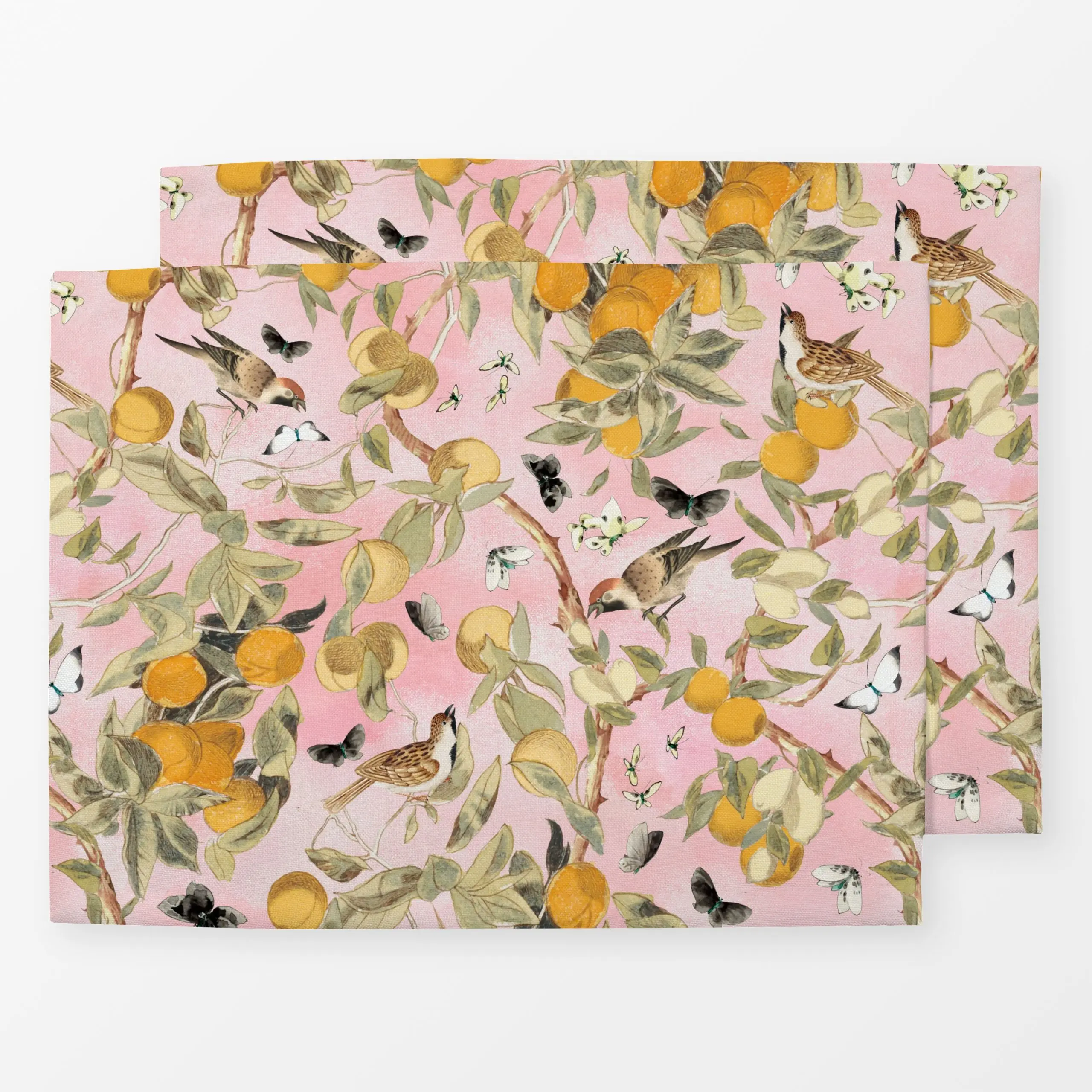 Tischset Vögel und Orangen Chinoiserie - Tiere, Pflanzen & Botanik, Retro & Vintage - von „Uta Naumann"; Muster, Vogel, Schm...