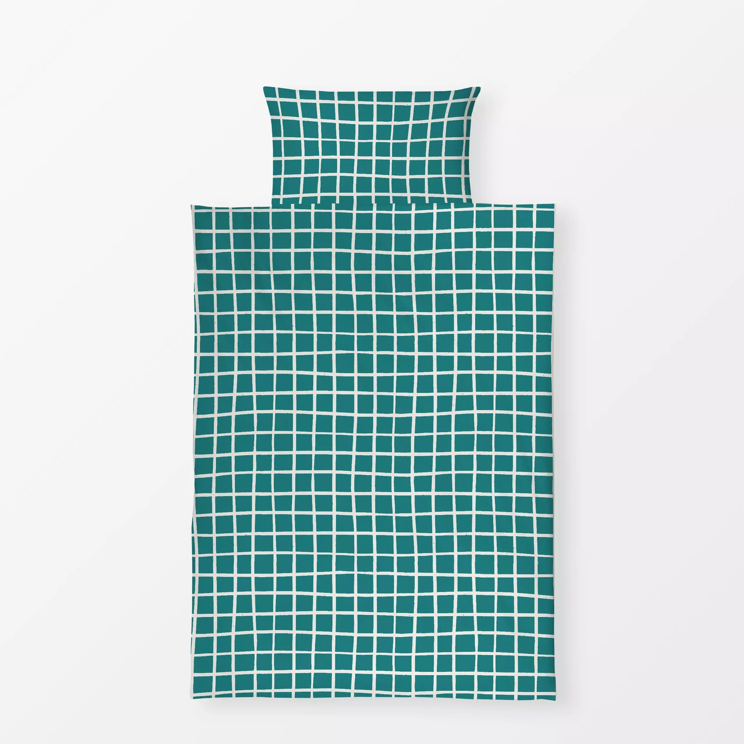 Bettwäsche Grid | Allover | grün - Frühling, Symbole & Muster - von „moDeern Design Studio"; Geometrisch, grid, blaugrun, St...