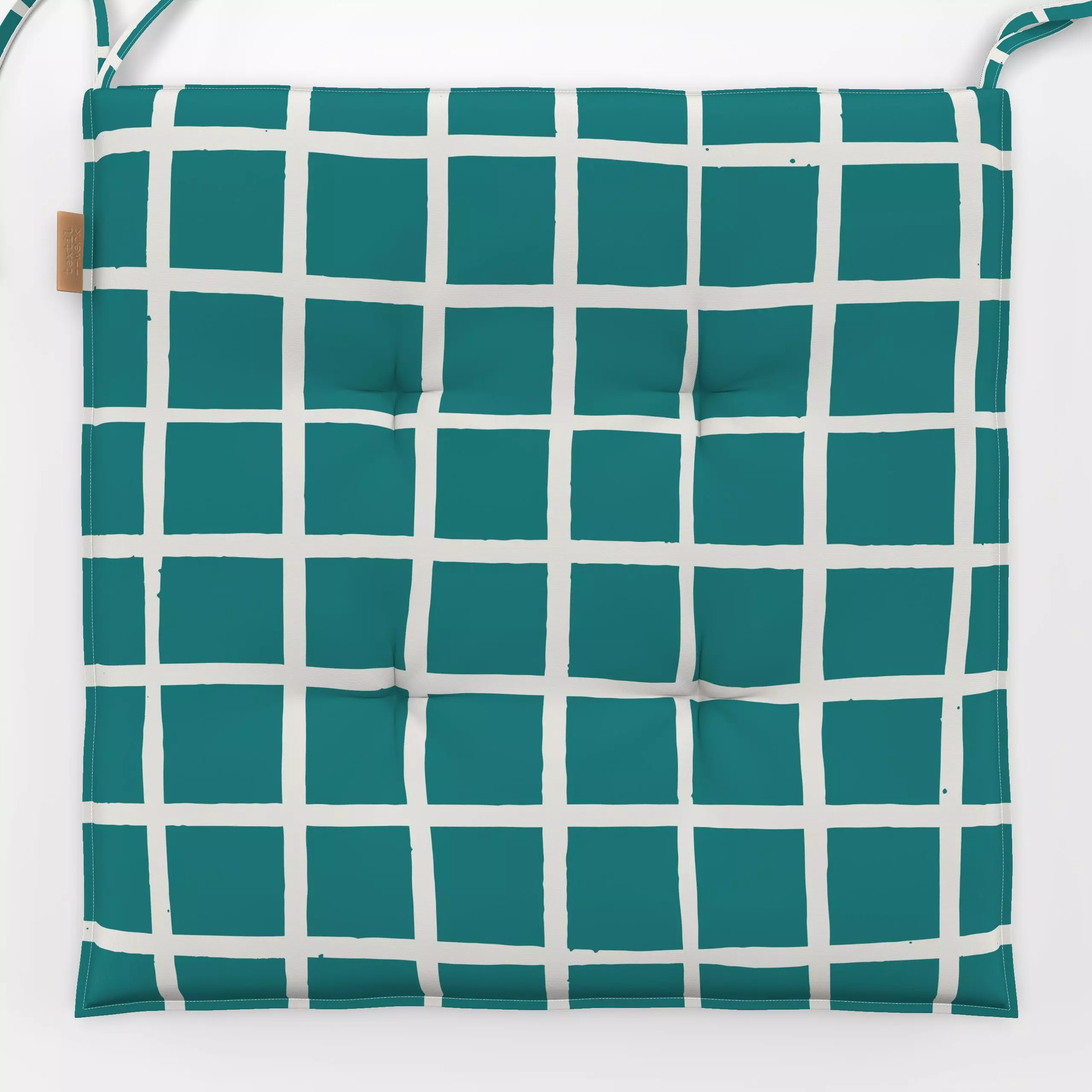 Sitzkissen Grid | Allover | grün - Frühling, Symbole & Muster - von „moDeern Design Studio"; Geometrisch, grid, blaugrun, St...