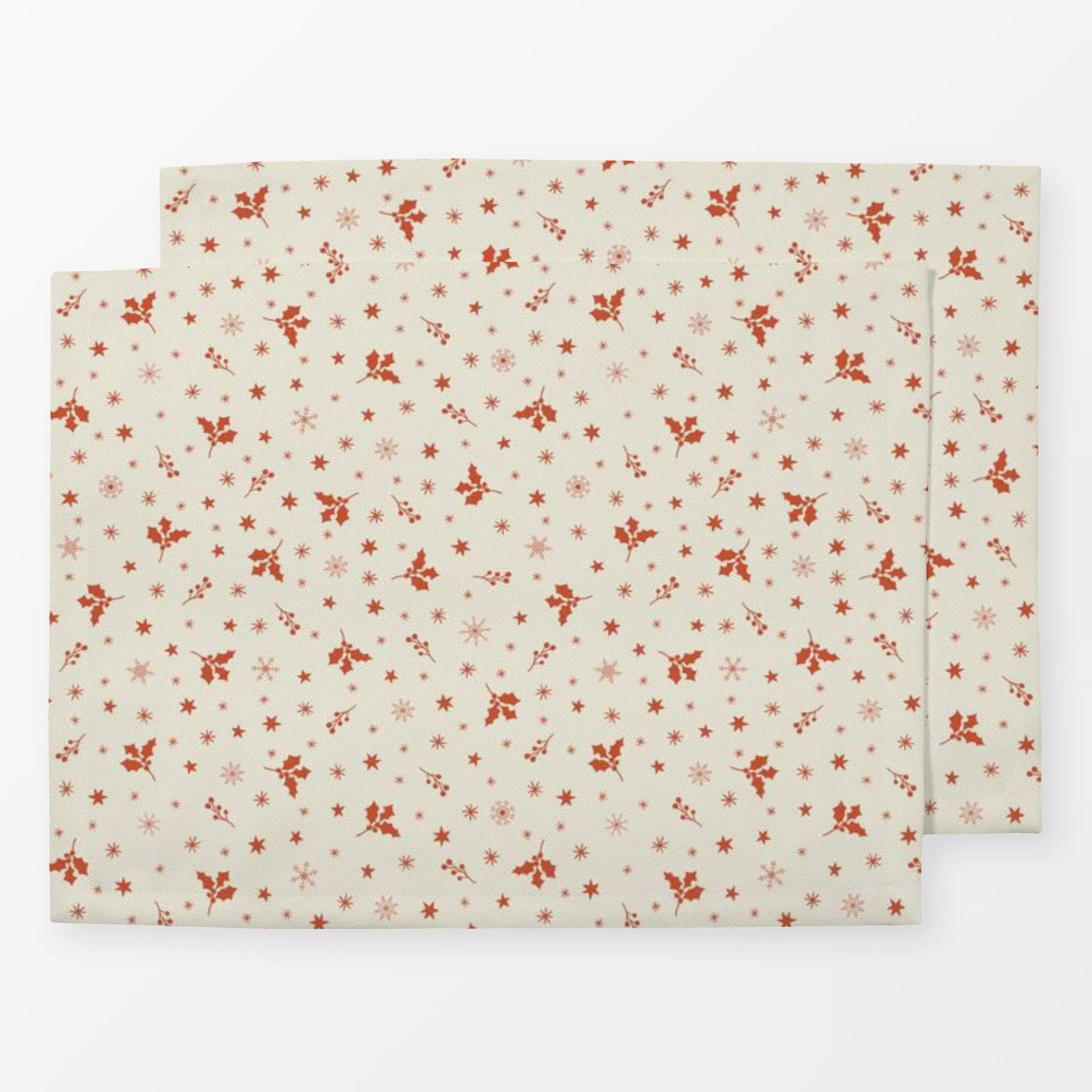 Tischset Weihnachtsblätter Weiss Rot - Weihnachten, Pflanzen & Botanik - von „DEINKI Studio"; Blätter, Schneeflocken, Weihna...