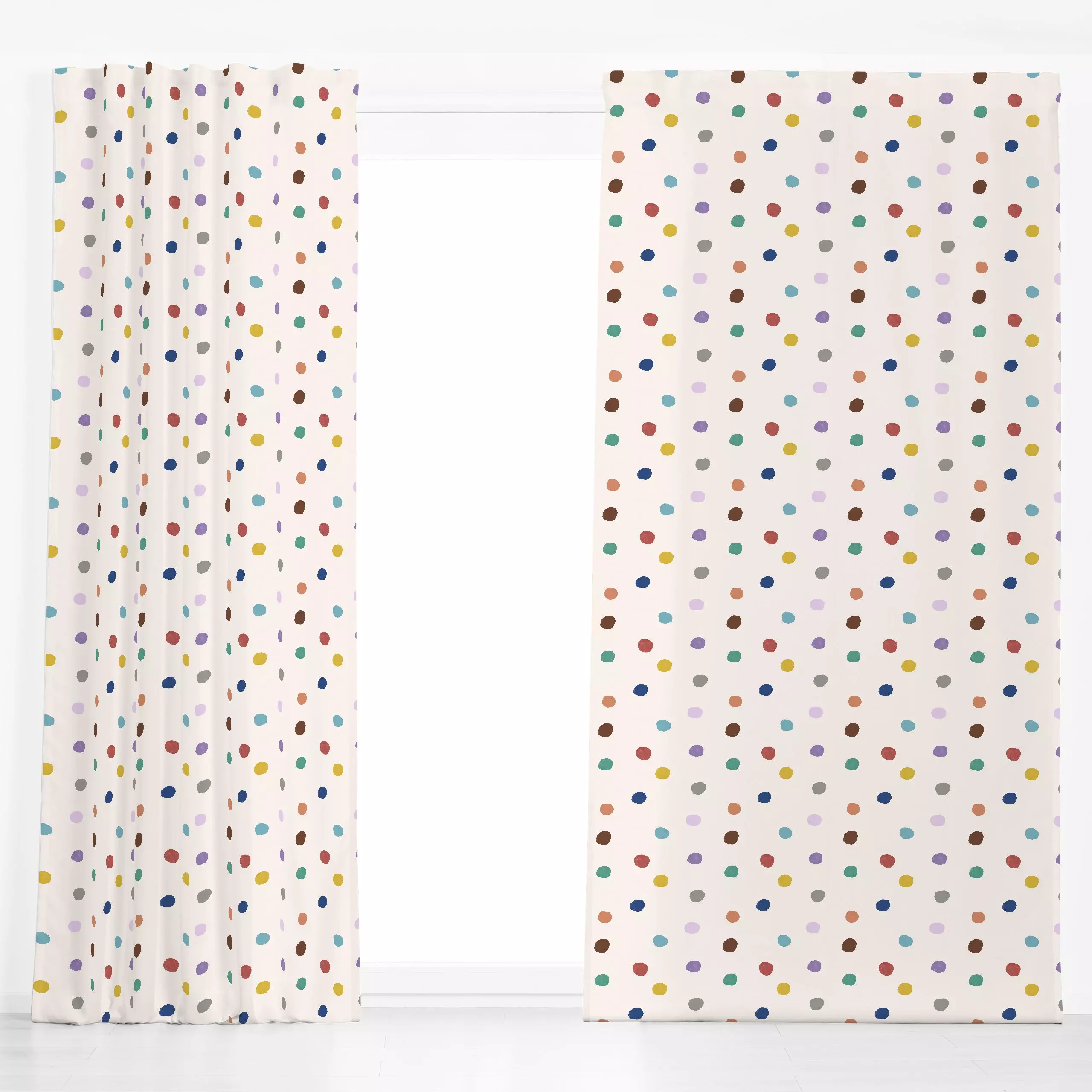 Dekovorhang Power Dots colorful - Symbole & Muster - von „Jana Driver"; Kinder, Punkte, Dots, Kinderzimmer, Lustig, gepunkte...