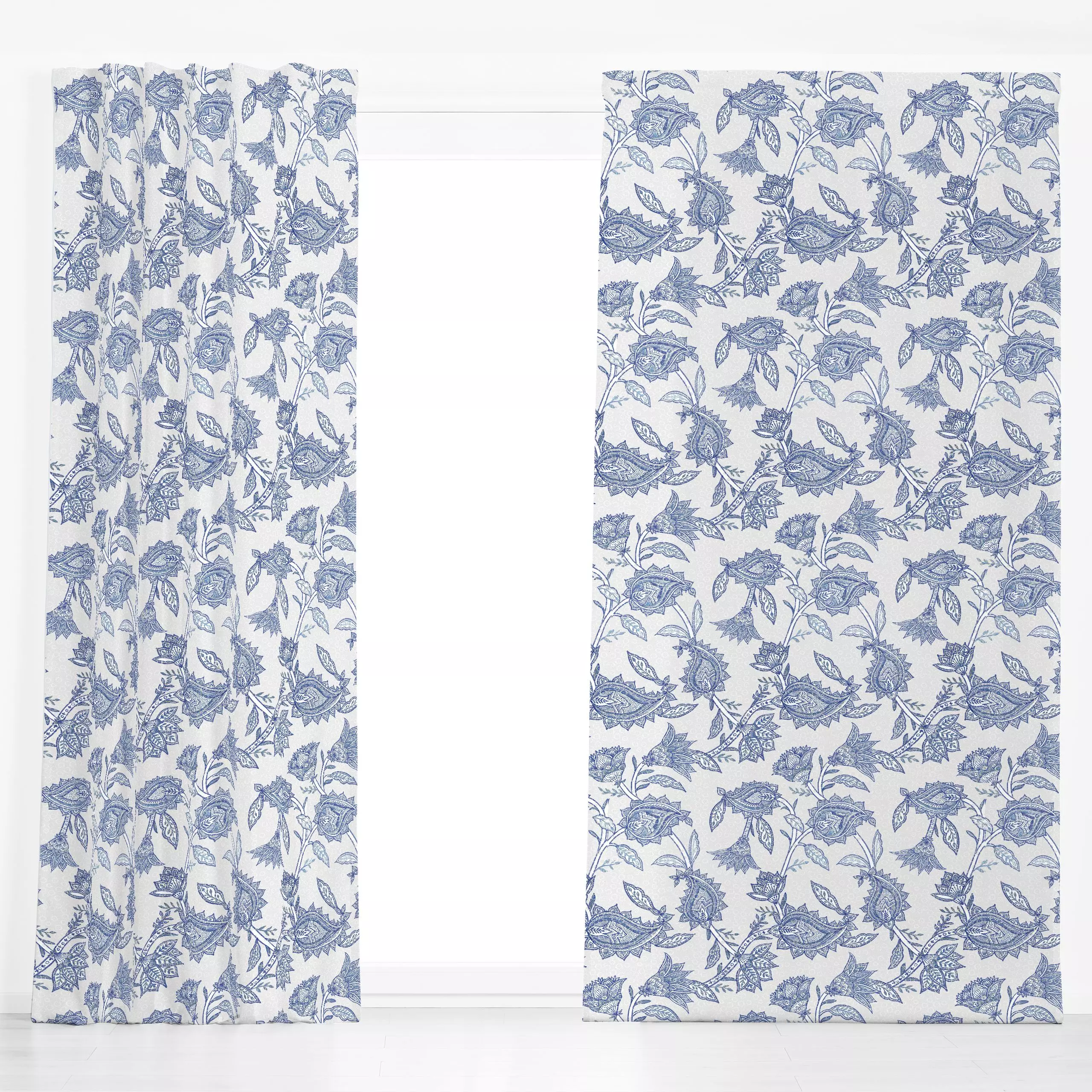 Dekovorhang Blau Retro Paisley Blumen - Blumen & Florales, Pflanzen & Botanik - von „Bloomery Decor"; Blätter, Sommerblumen,...