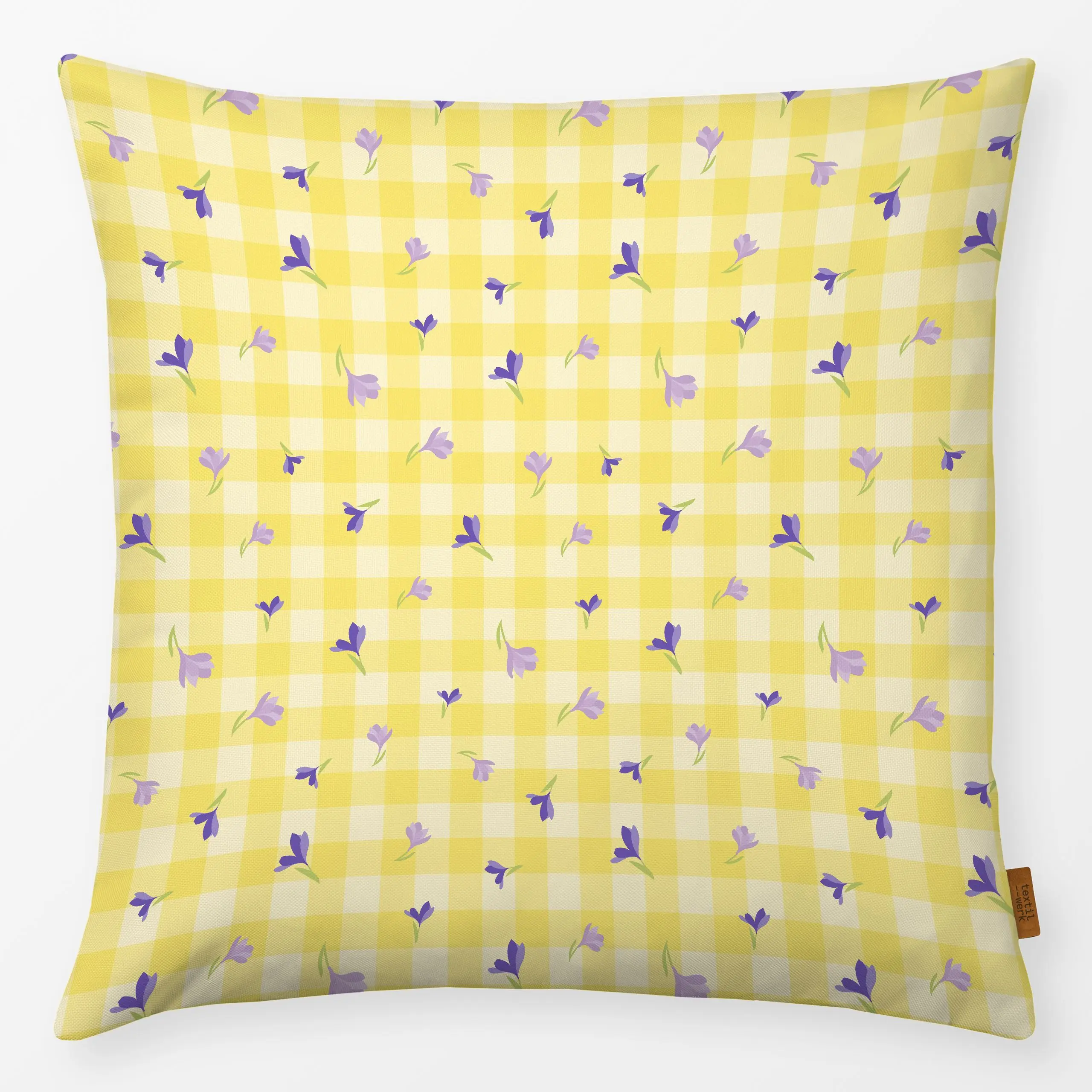 Kissen Vichy gelb Krokusse Muster - Blumen & Florales, Frühling, Ostern - von „Carolin Vonhoff"; landhaus, Pastell, gingham,...