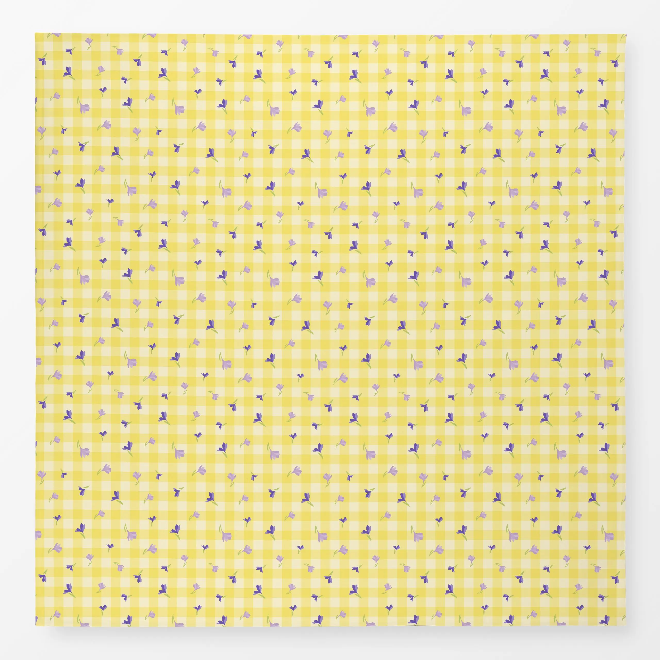 Tischdecke Vichy gelb Krokusse Muster - Blumen & Florales, Frühling, Ostern - von „Carolin Vonhoff"; landhaus, Pastell, ging...