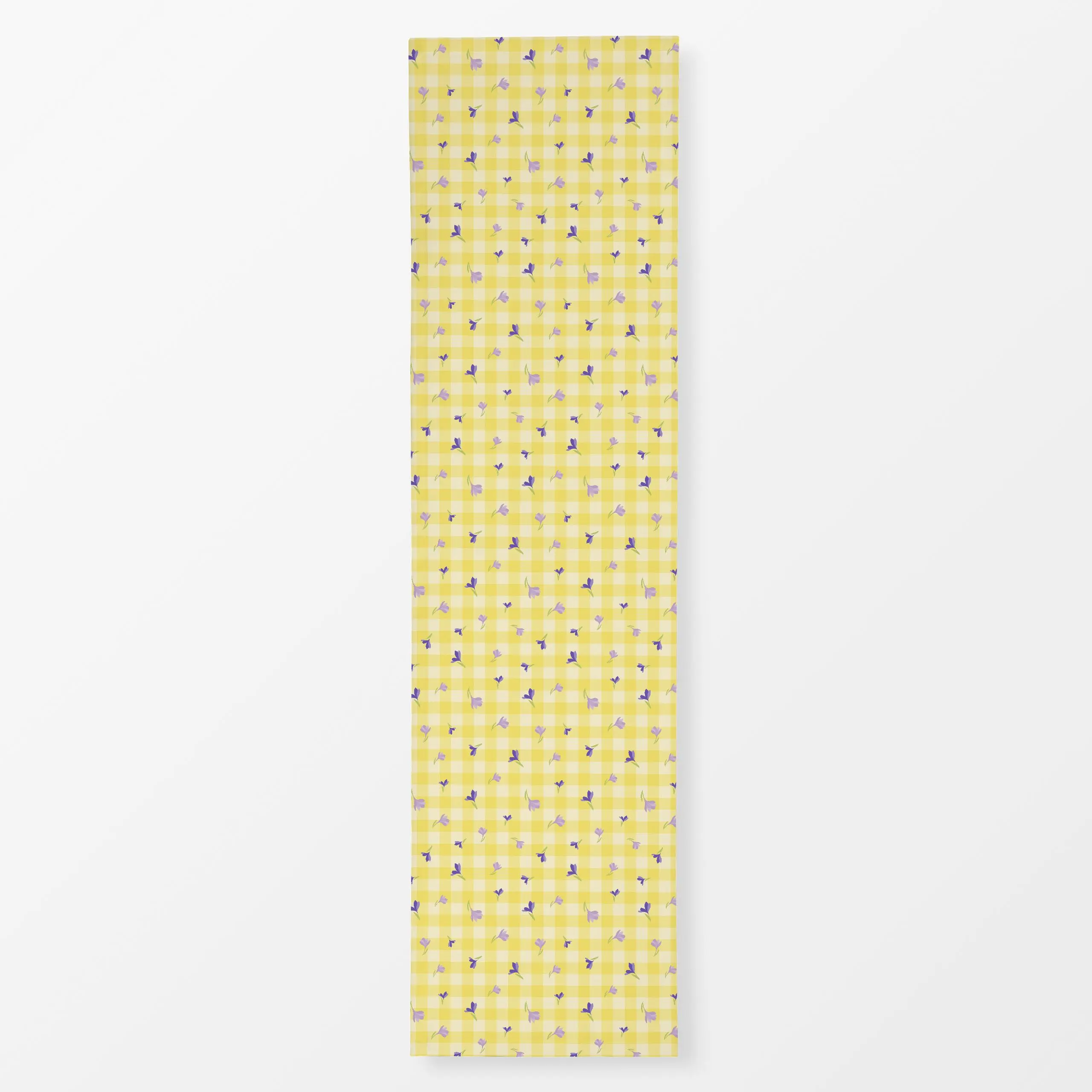 Tischläufer Vichy gelb Krokusse Muster - Blumen & Florales, Frühling, Ostern - von „Carolin Vonhoff"; landhaus, Pastell, gin...