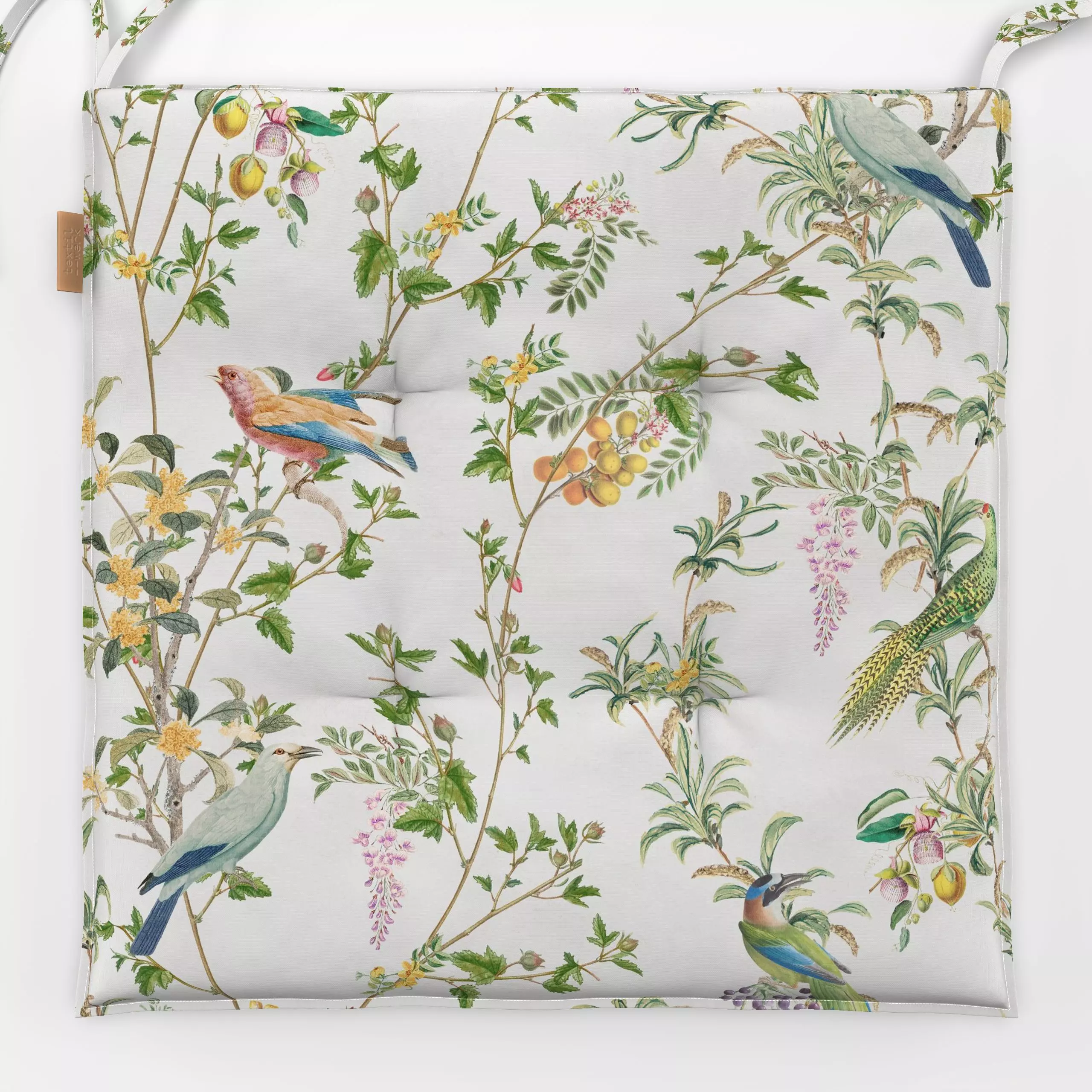 Sitzkissen Chinoiserie Rococ Vogeln I - Frühling, Tiere, Pflanzen & Botanik - von „Bloomery Decor"; Blumen, Pflanzen, Vogel,...