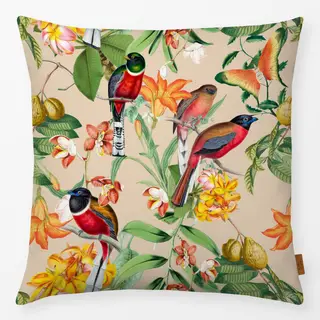 Kissen Bunte tropische Vögel beige