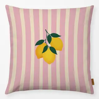 Kissen Zitronen auf Streifen Rosa