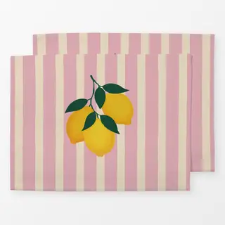 Tischset Zitronen auf Streifen Rosa