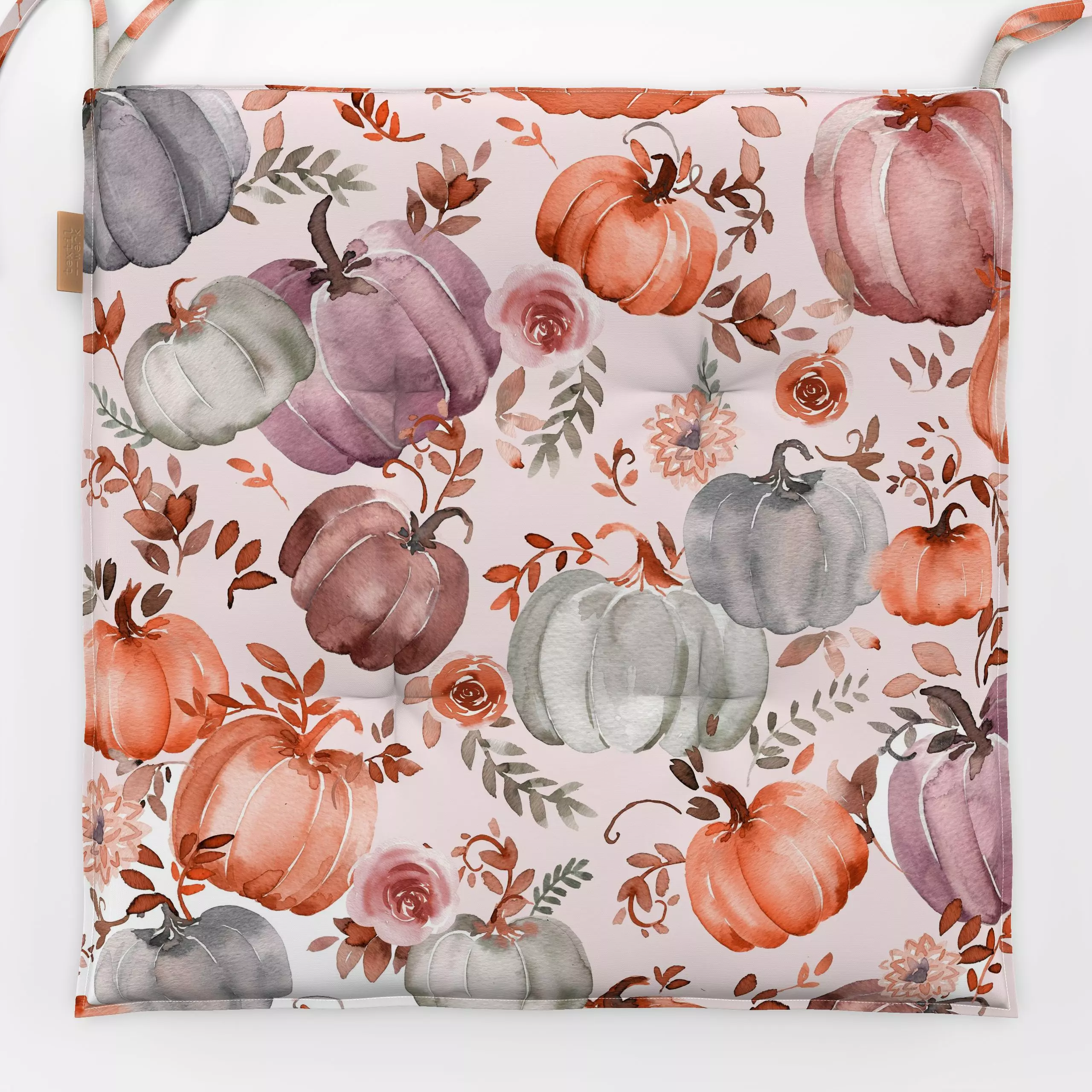 Sitzkissen Pumpkins Floral Orange Fall - Herbst, Retro & Vintage - von „Ninola Design "; Orange, Cozy, terracotta, Herbst, H...