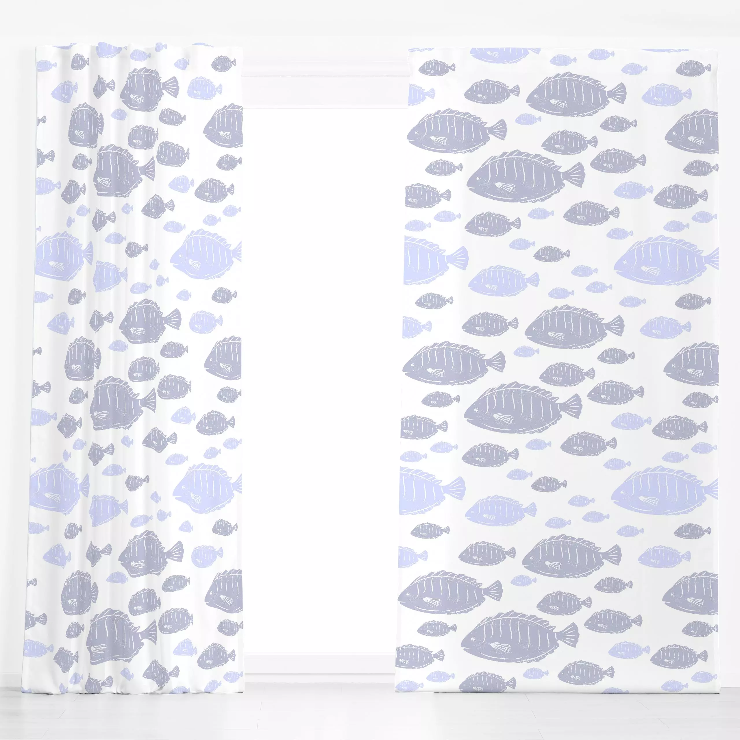 Dekovorhang Hamptons Chic - Fische Muster - Sommer, Tiere - von „Monika Strigel"; Meer, Strand, maritim, Fisch, MonikaStrige...