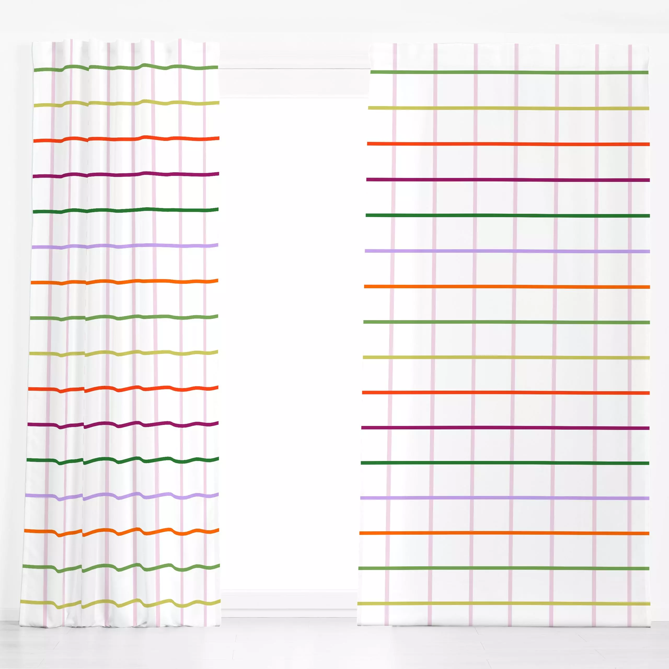 Dekovorhang Farmers Grid - Symbole & Muster - von „Lisa Jasmin Bauer"; grid, rainbow, colorful