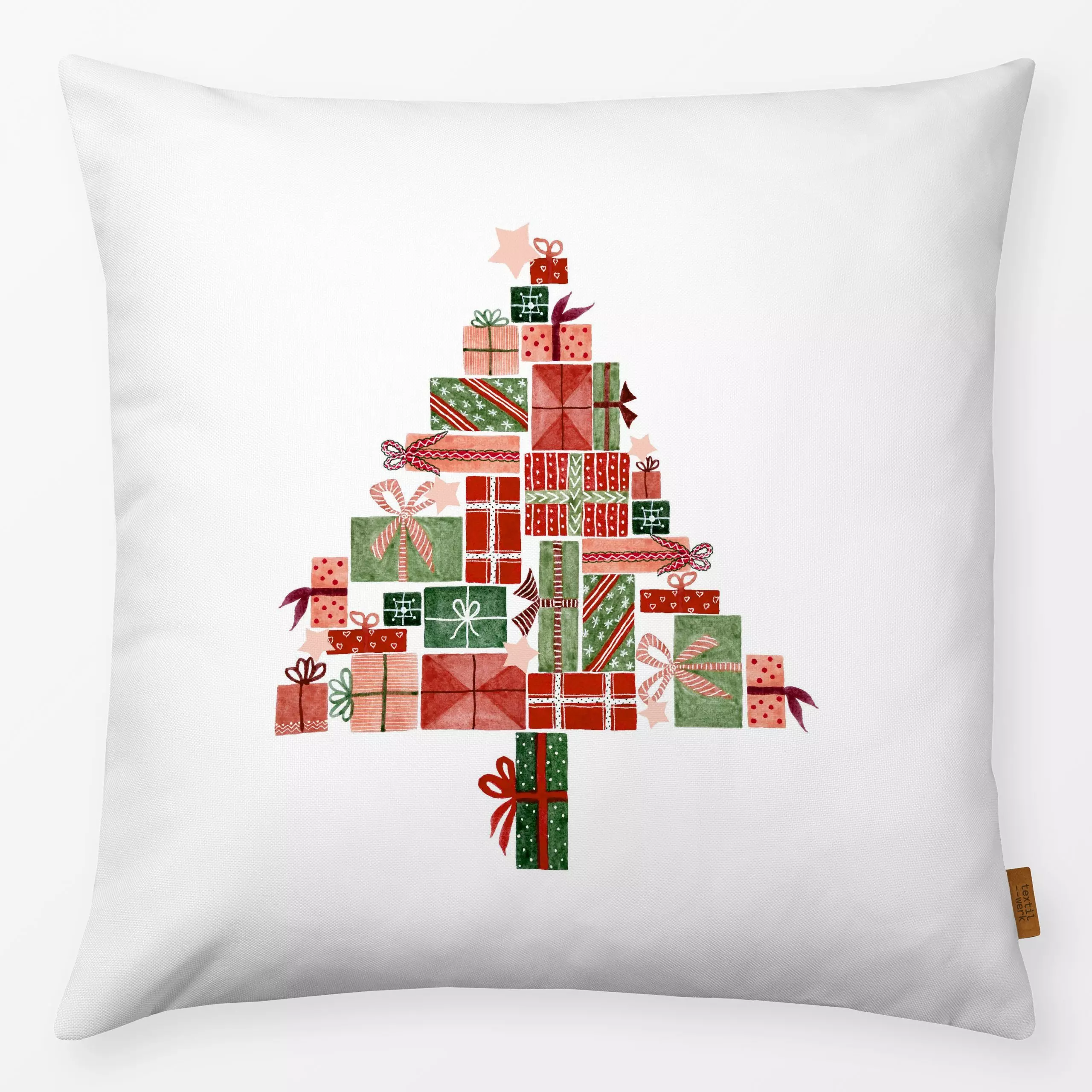 Kissen Weihnachtsbaum - Weihnachten - von „Kathrin Löffler"; Aquarell, Weihnachtsbaum, Sterne, Weihnachten