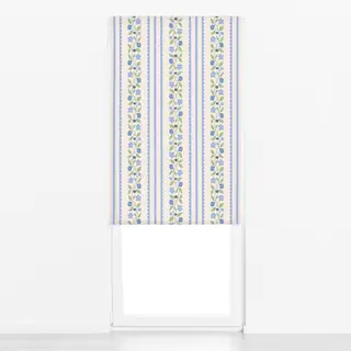 Raffrollo Blumen und Spitze Weiss Blau