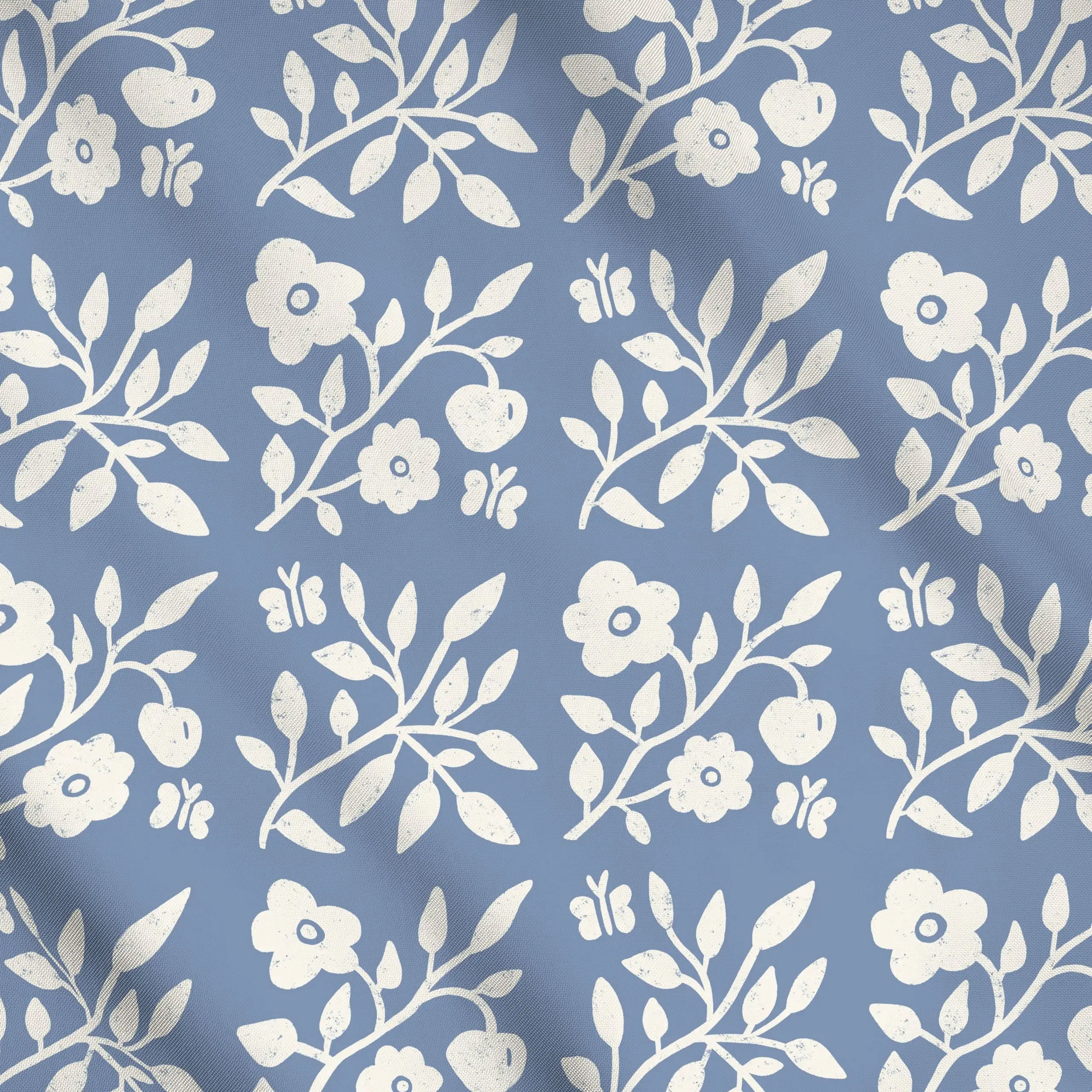 Meterware Blütenzweig Dunkelblau, Blumen, Sommer, von Laurella Vie Studio