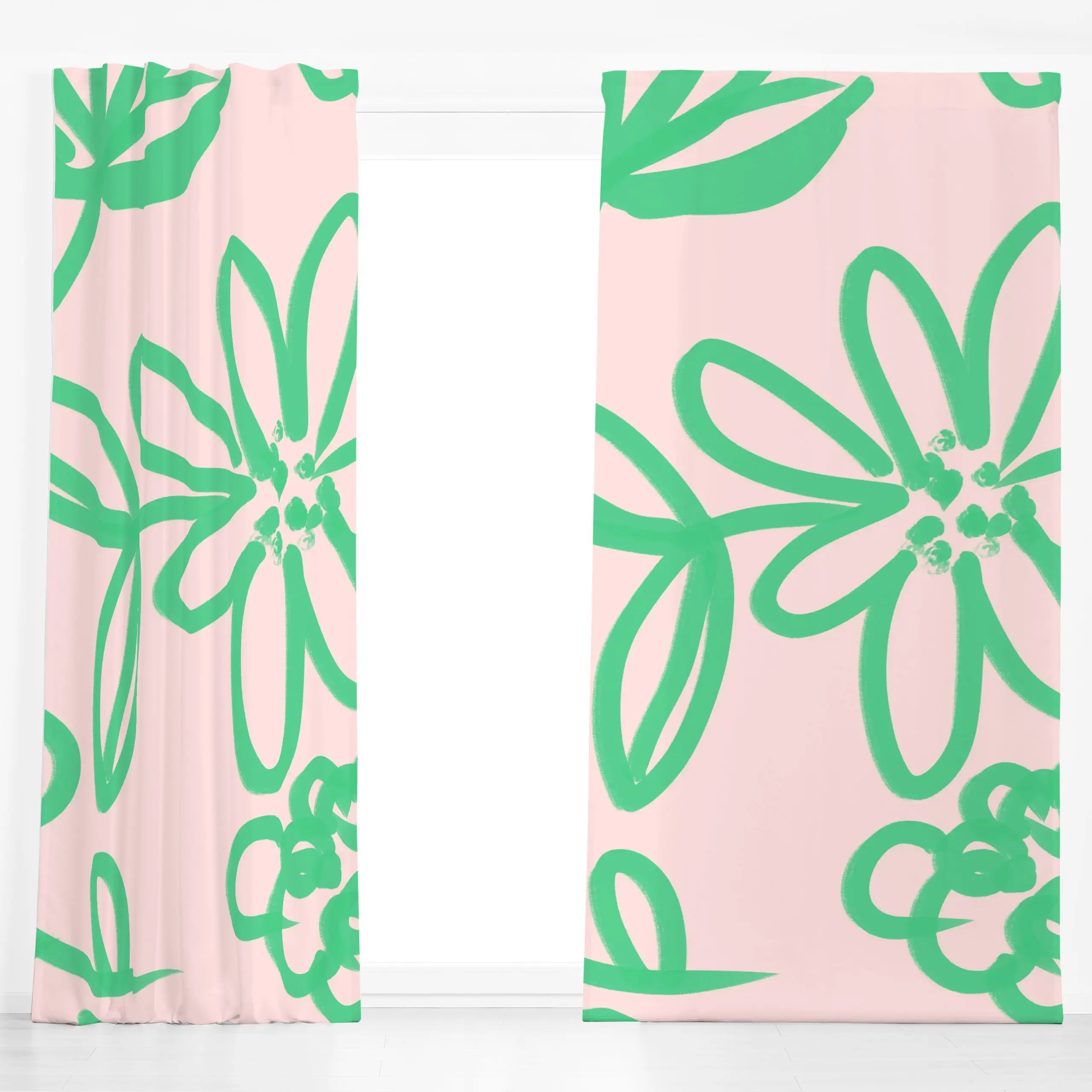 Dekovorhang Blumen rosa grün - Blumen & Florales, Frühling, Sommer - von „lena marie design"; Illustration, abstrakt, Blumen...