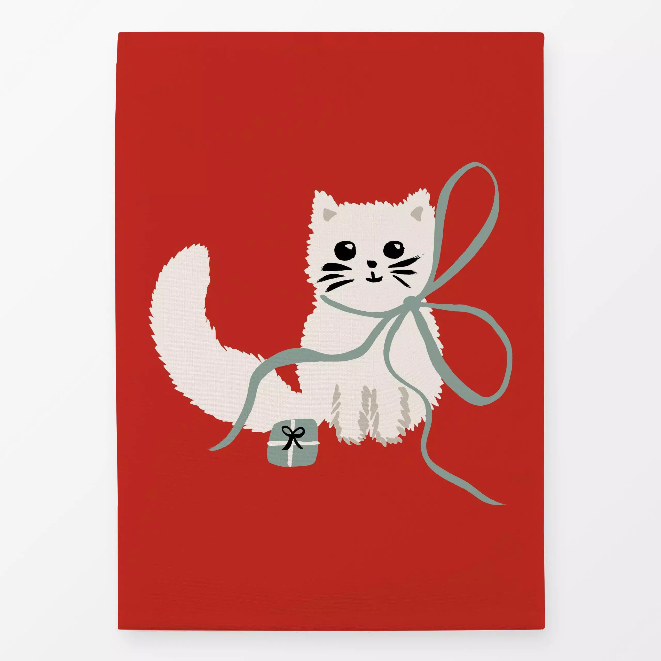 Geschirrtücher Katze - Tiere, Weihnachten, Winter - von „Julia Schumacher"; Blaugrau, Salbei, Geschenk, schleife, Katzen, Ka...