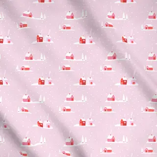 Meterware Nordische Häuser Pink Rot