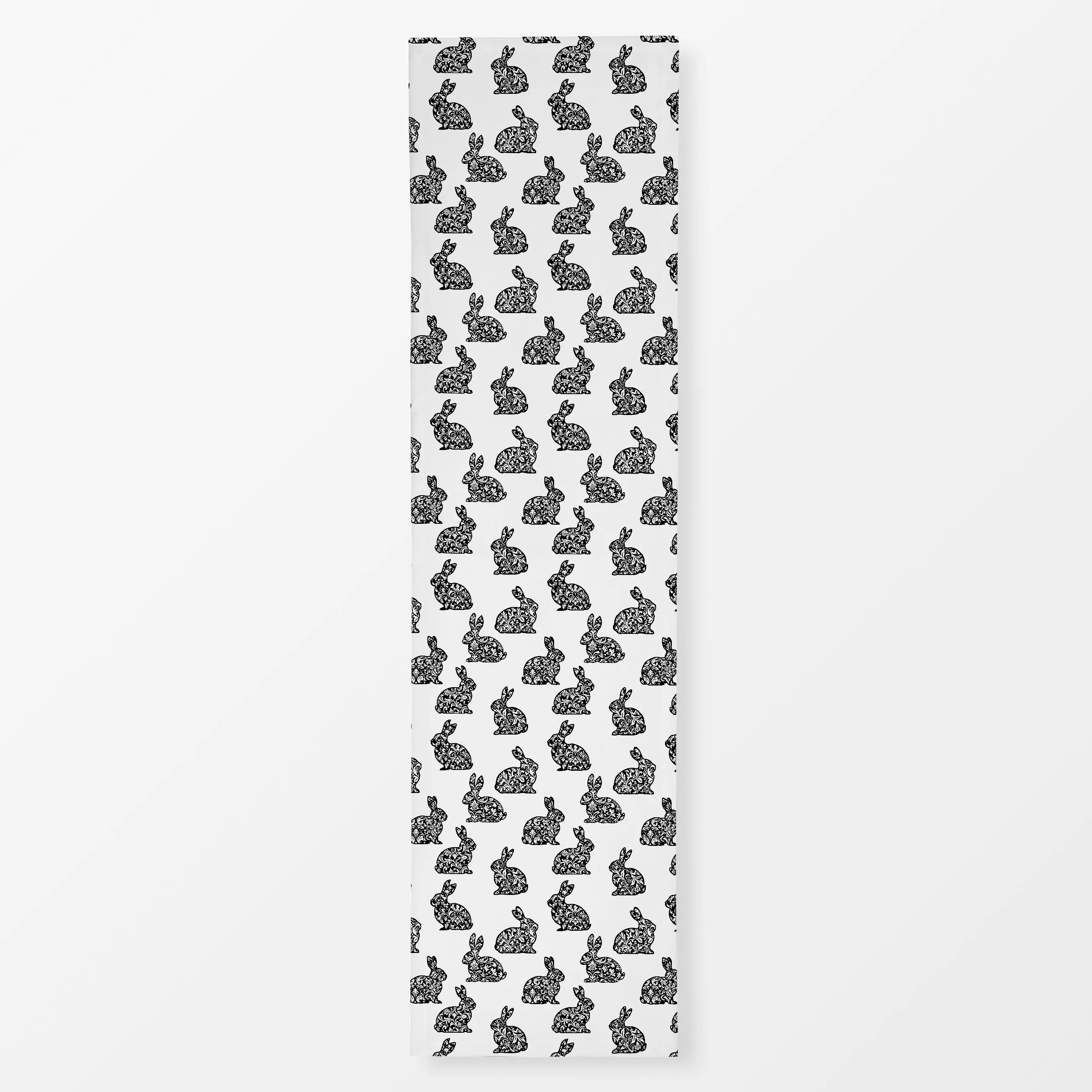 Tischläufer Damask Bunnies Black White - Frühling, Tiere - von „Andrea Haase"; Hase, vintage, Osterhase, Nostalgie, bunny, O...
