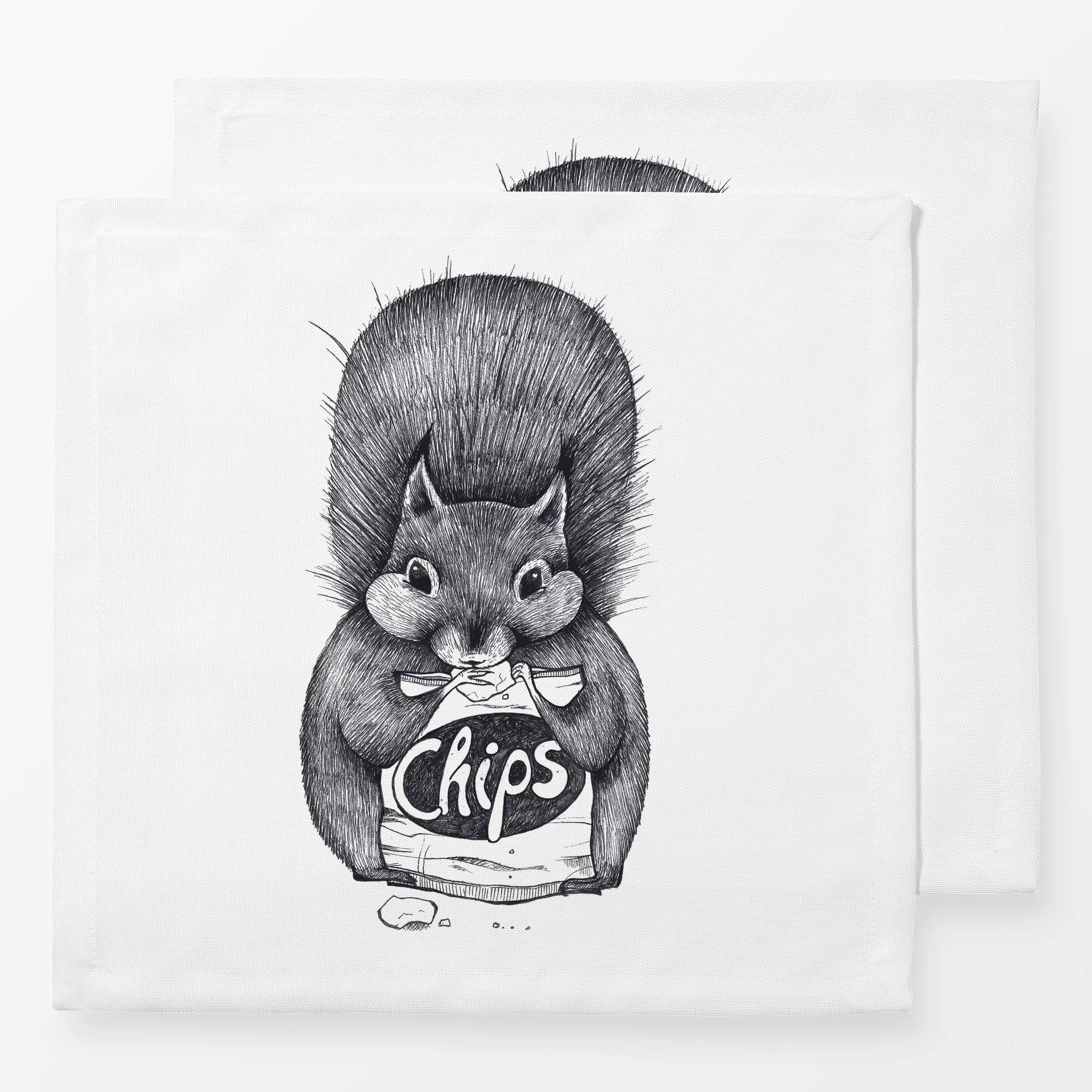 Servietten Chipseichhörnchen - Tiere - von „LIGARTI Tiermanufaktur“; Natur, Illustration, Tiere, Lustig, Snack, Schwarzweiss...