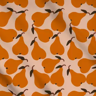 Meterware Große Birnen Orange Auf Beige