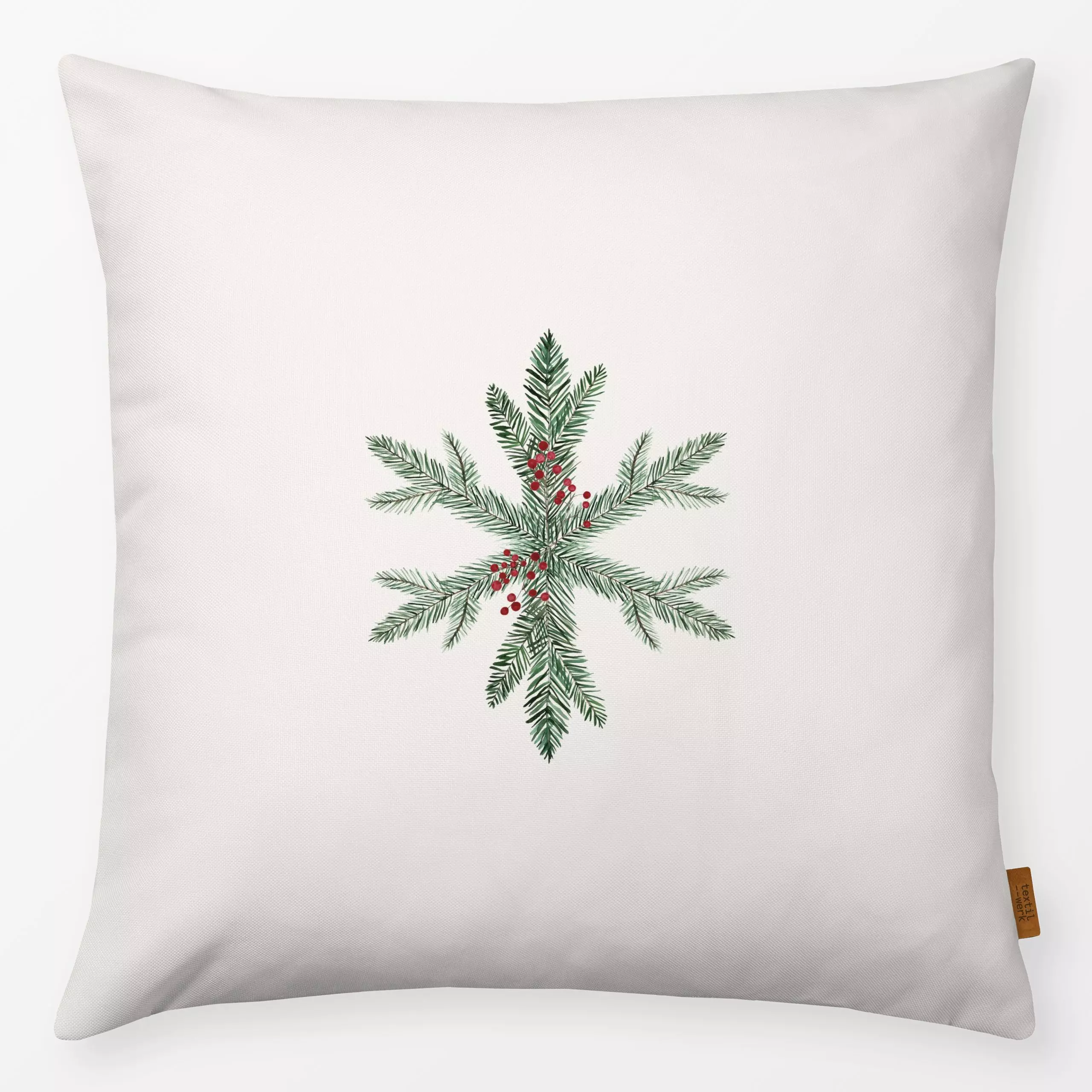 Kissen Snowflake Wreath - Weihnachten, Pflanzen & Botanik - von „Kruth Design"; Weihnachten, Winter, weihnachtlich, Weihnach...