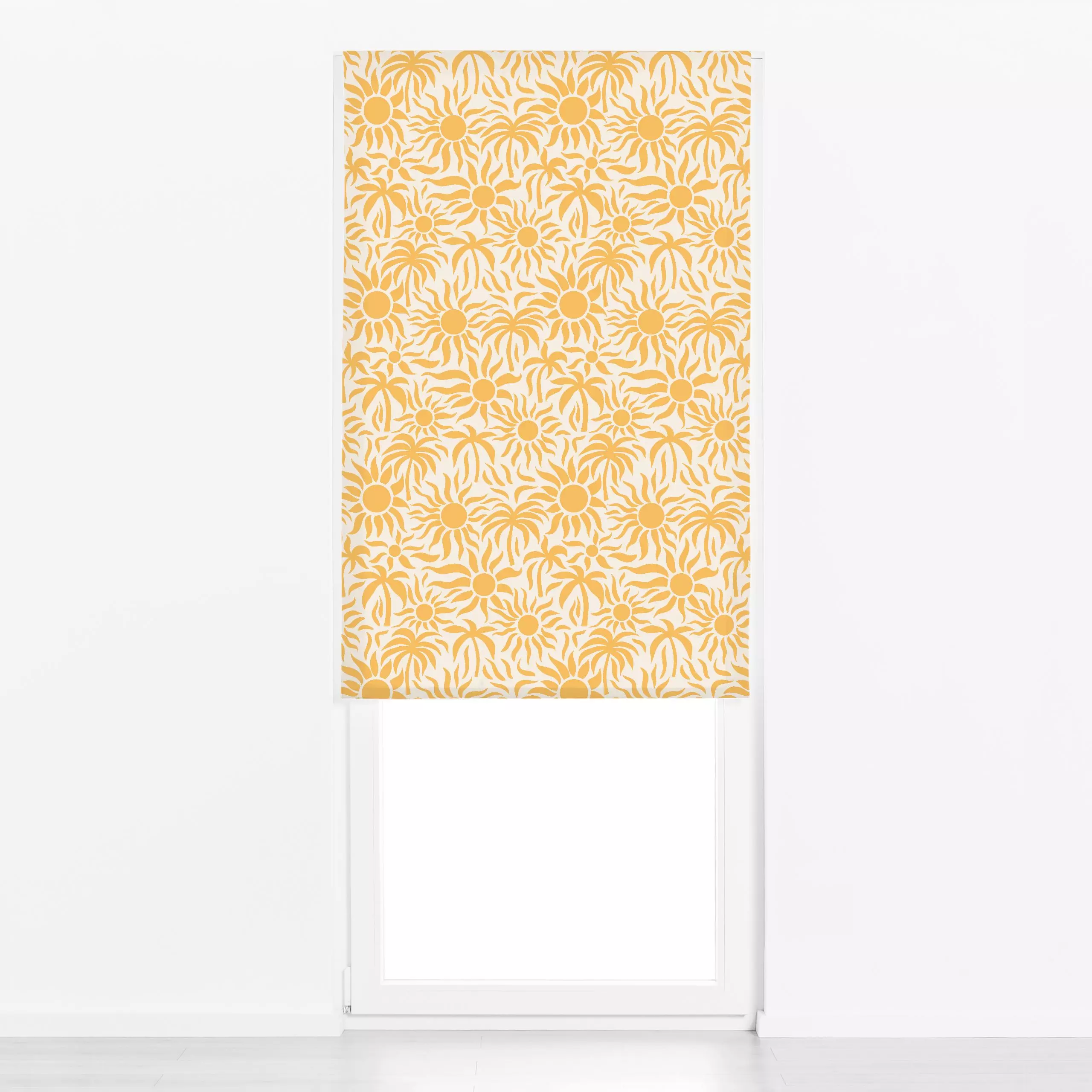 Raffrollo Sonne und Palmen Gelb - Natur & Landschaft, Pflanzen & Botanik - von „Studio Kesse"; Palmen, Strand, Sonne, tropis...