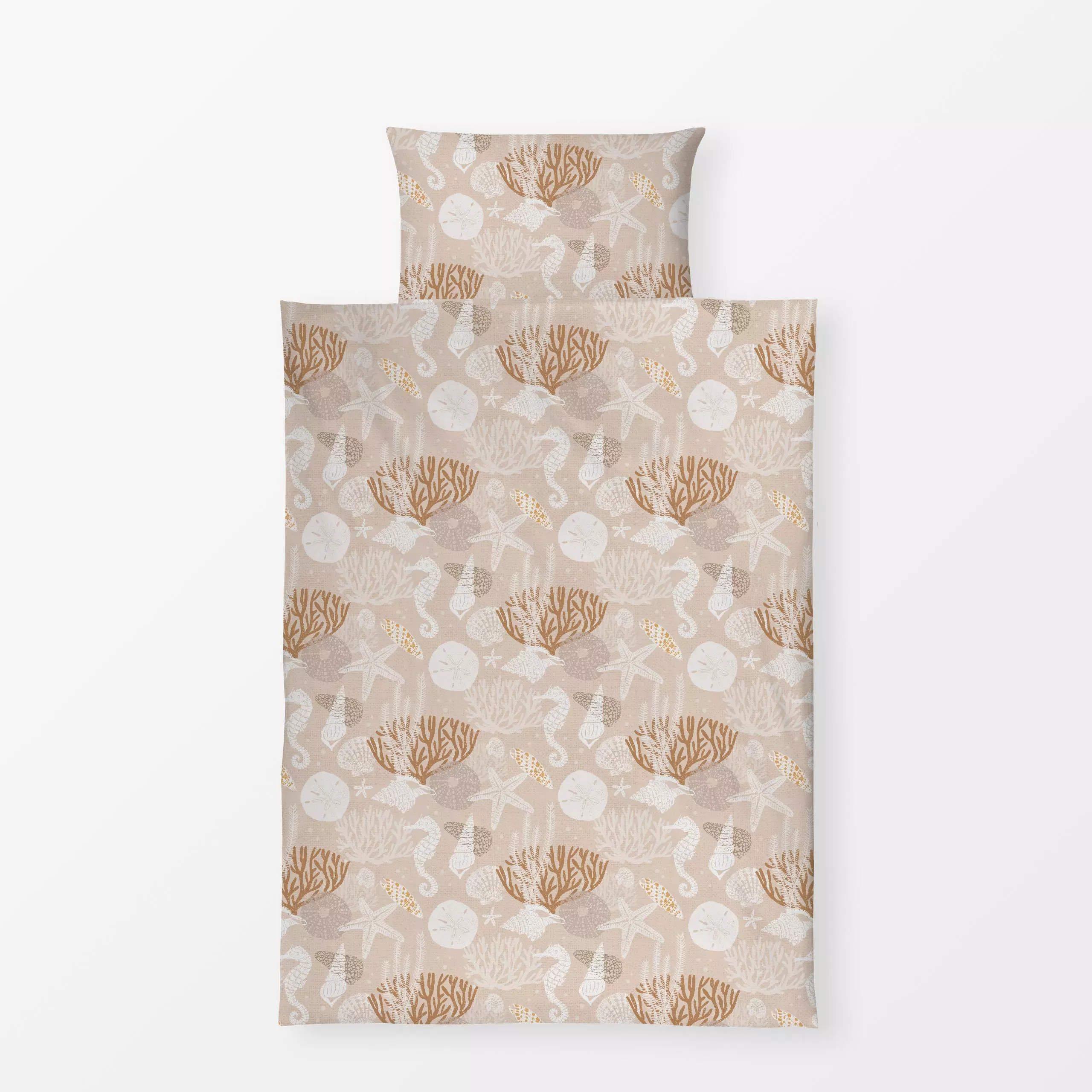 Bettwäsche Muscheln und Korallen - Natur & Landschaft, Tiere - von „Christiane Zielinski"; Ozean, Meer, Seepferdchen, beige,...