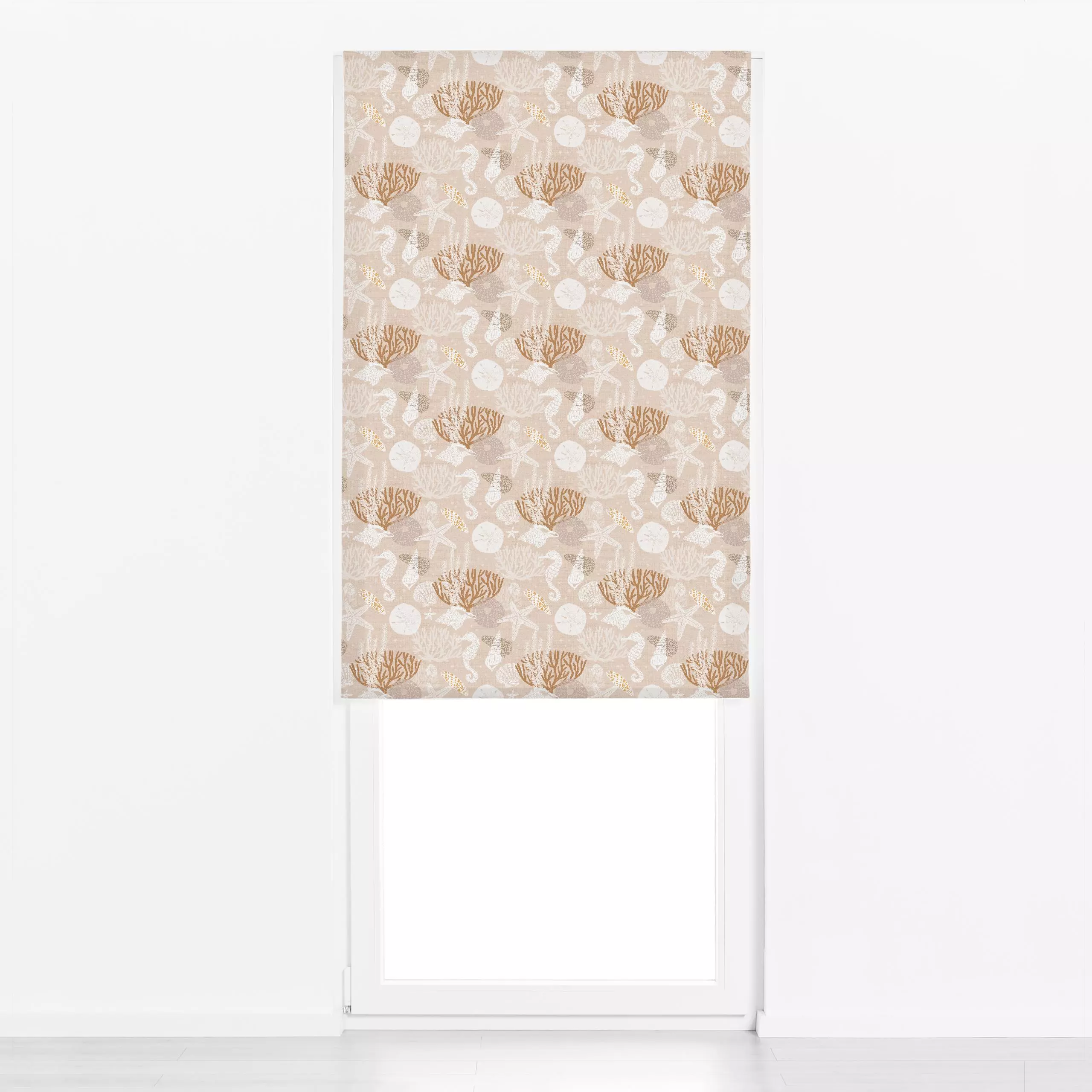 Raffrollo Muscheln und Korallen - Natur & Landschaft, Tiere - von „Christiane Zielinski"; Ozean, Meer, Seepferdchen, beige, ...