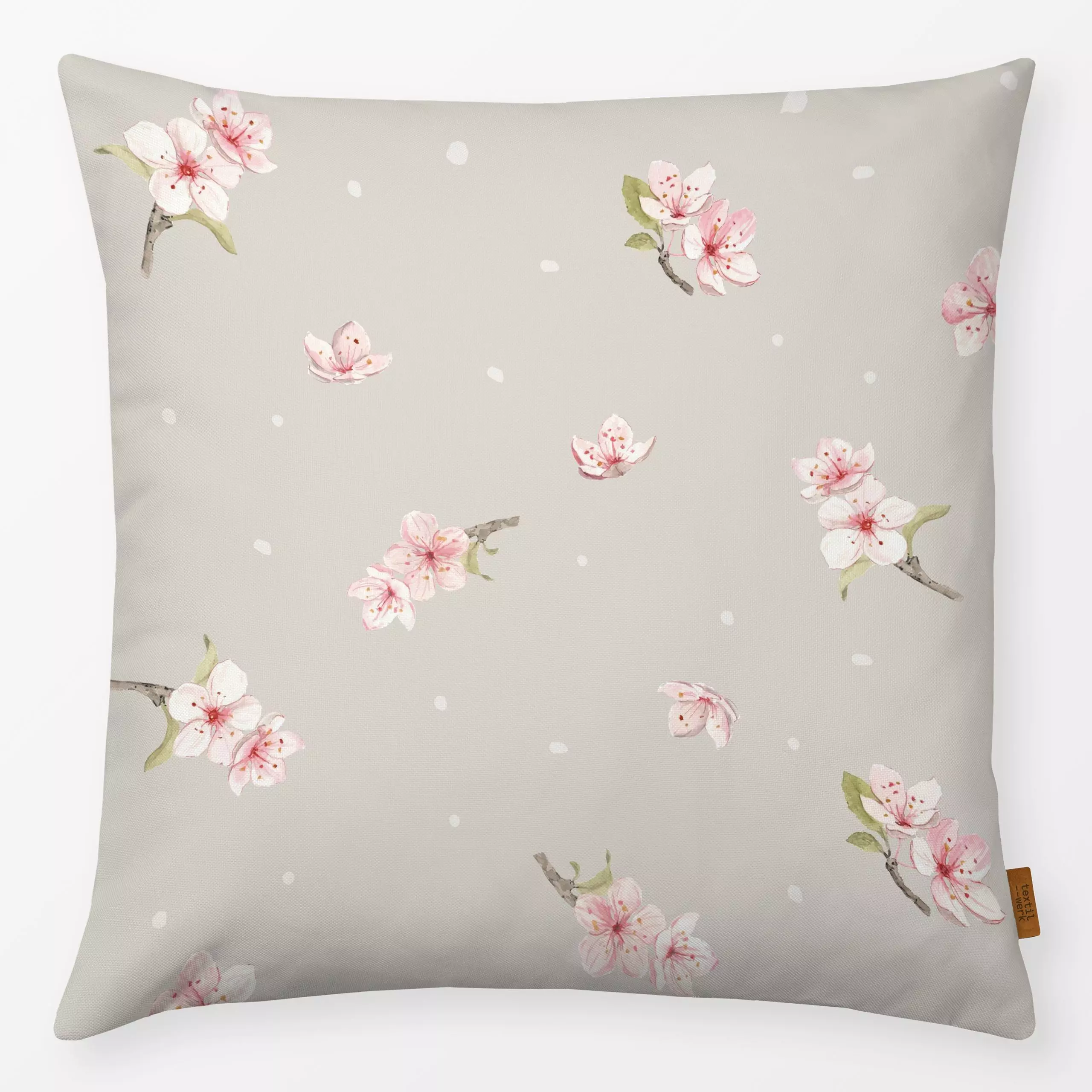 Kissen Landhaus Kirschblüte beige - Blumen & Florales, Frühling - von „Katrin Graff"; Muttertag, Ostern, Pastell, Landhausst...