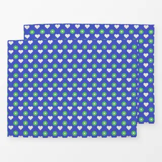 Tischset Muster Herzen Blüten blau-grün