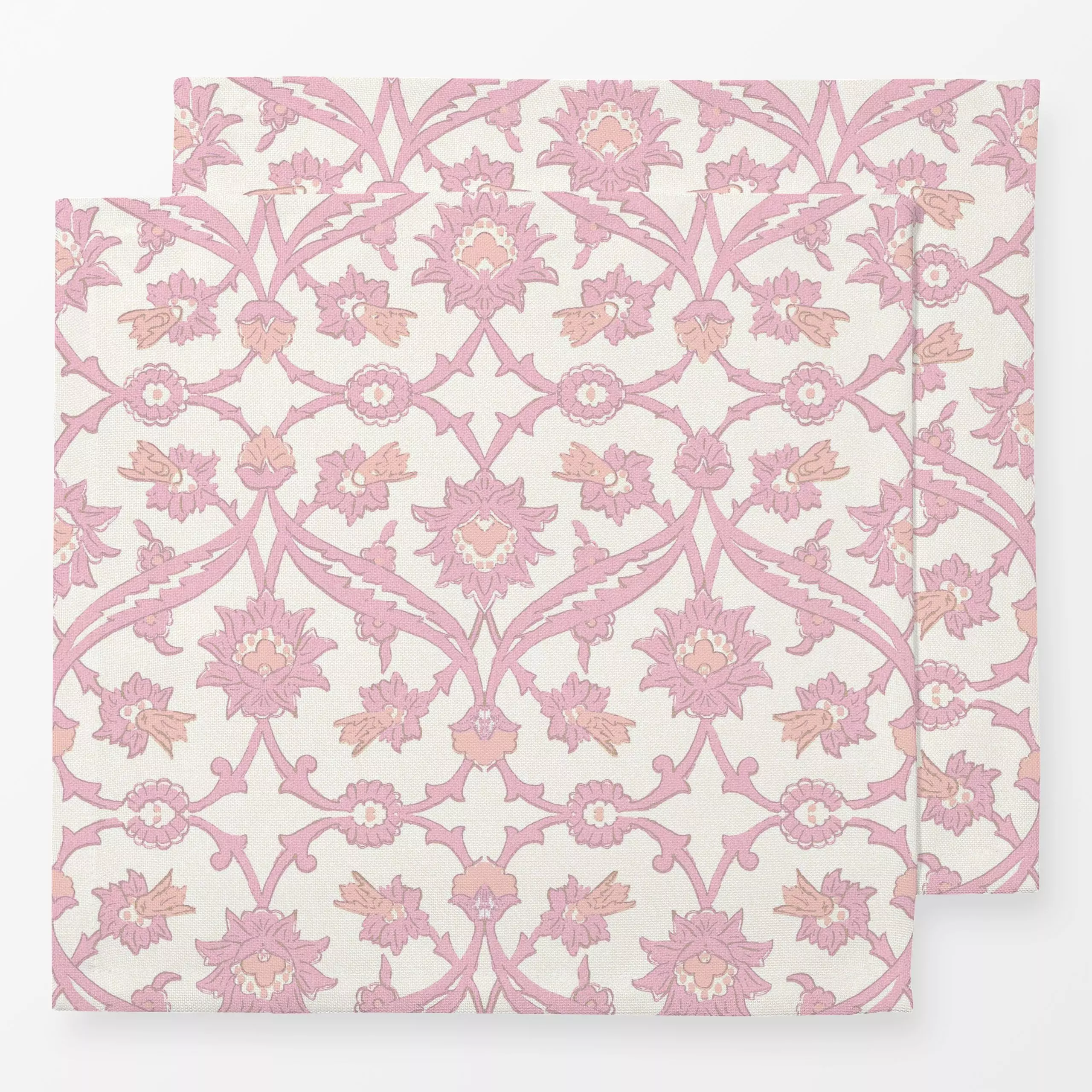 Servietten Baroque floral damask pink - Symbole & Muster - von „Bloomery Decor"; Muster, pink, damask, peach, cottage, Baroc...