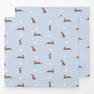 Servietten Hasen Muster Vichy blau