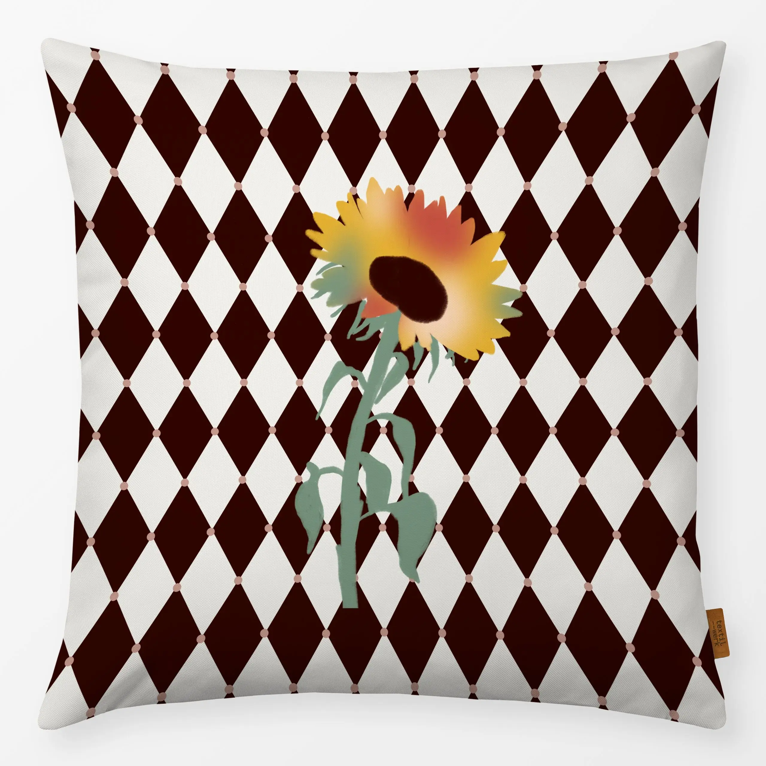 Kissen Sonnenblume mit Rautenmuster - Blumen & Florales, Herbst, Symbole & Muster - von „Sophie Augustin Illustration"; Blum...