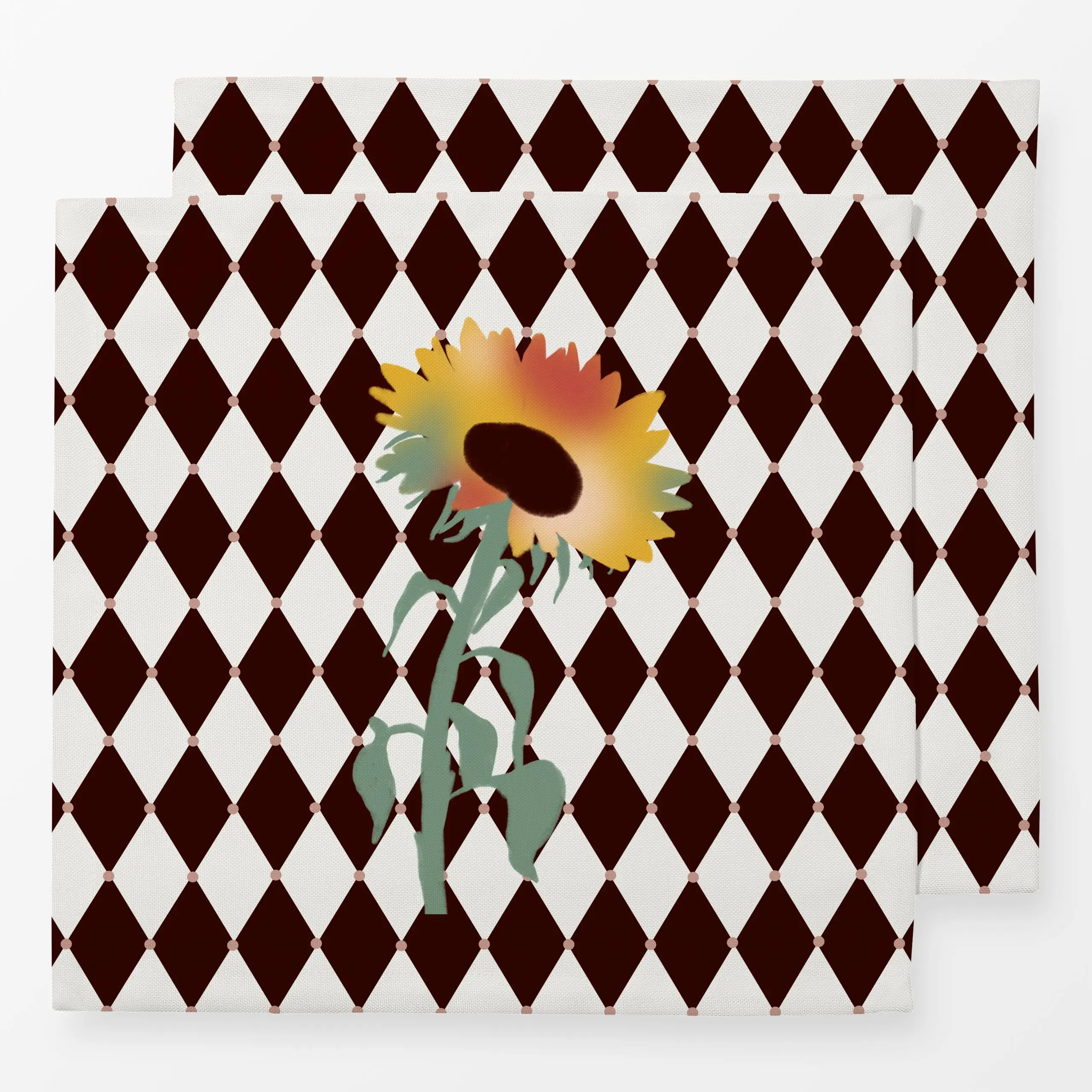 Servietten Sonnenblume mit Rautenmuster - Blumen & Florales, Herbst, Symbole & Muster - von „Sophie Augustin Illustration"; ...