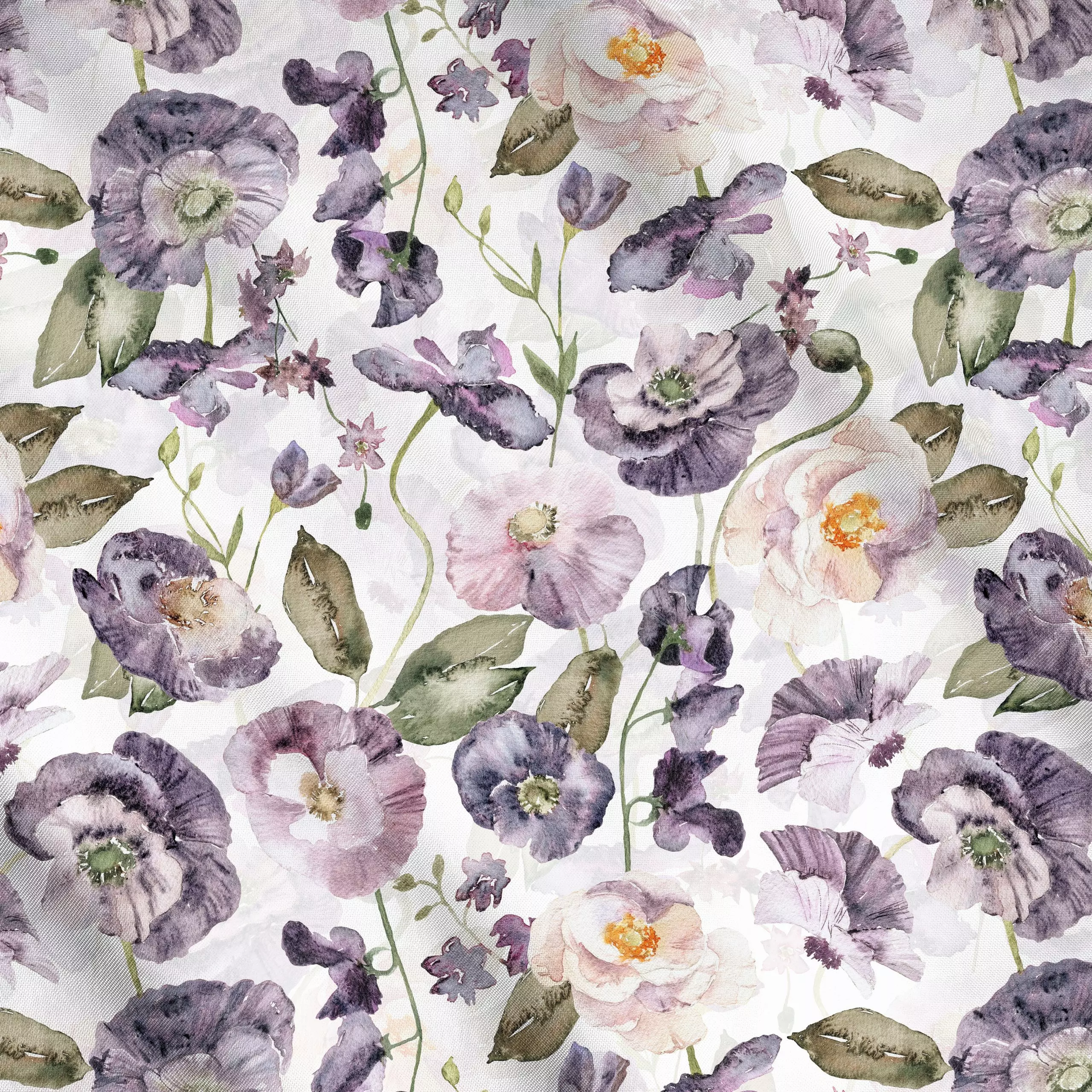 Meterware Lila Mohnblüten Wiese - Blumen & Florales, Sommer - von „Uta Naumann"; boho, skandinavisch, Blumen, Garten, Mohn, ...