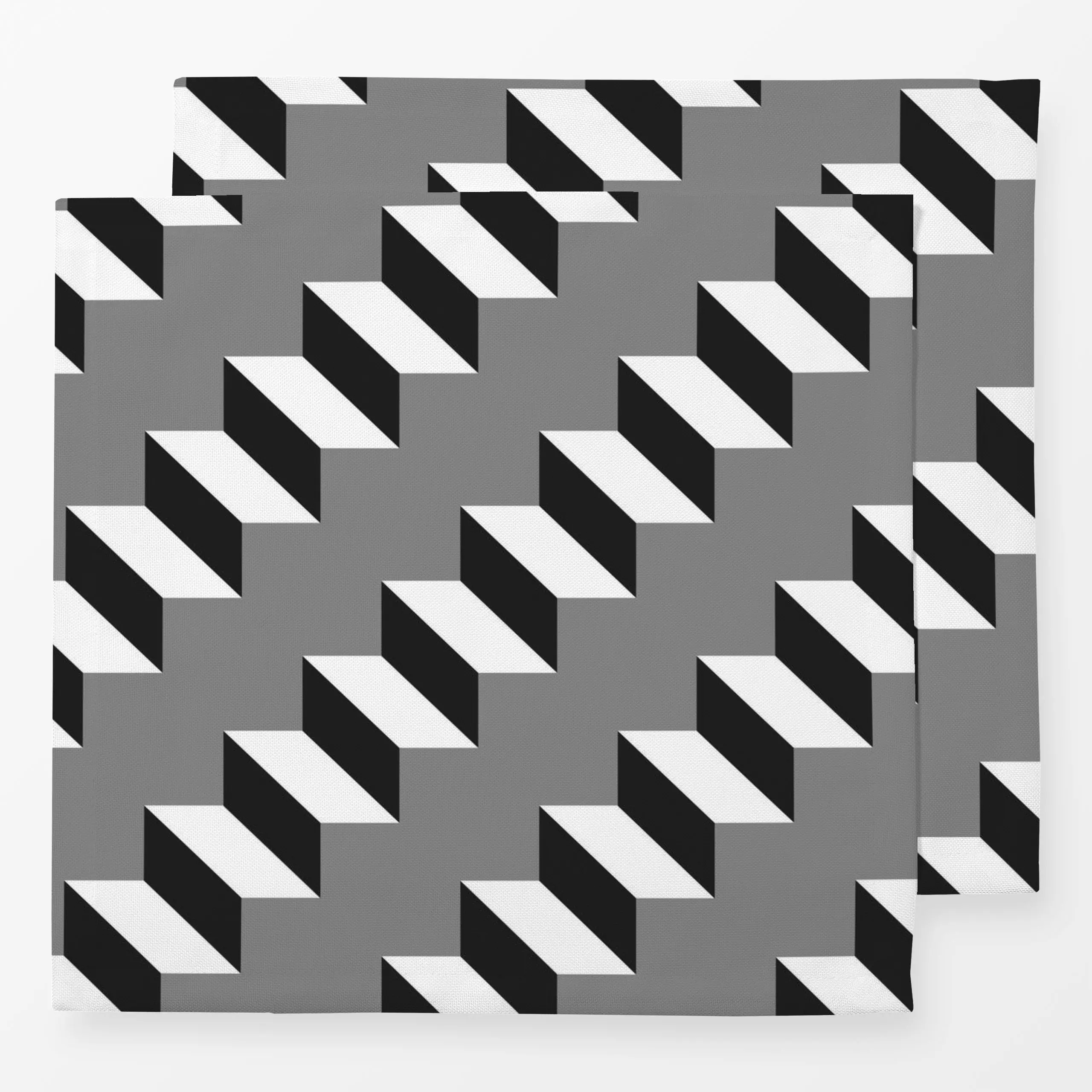 Servietten Stair Pattern Black And White - Symbole & Muster - von „BOUDOIR BOBO"; schwarz, grau, Abstrakt, Geometrisch, Weis...