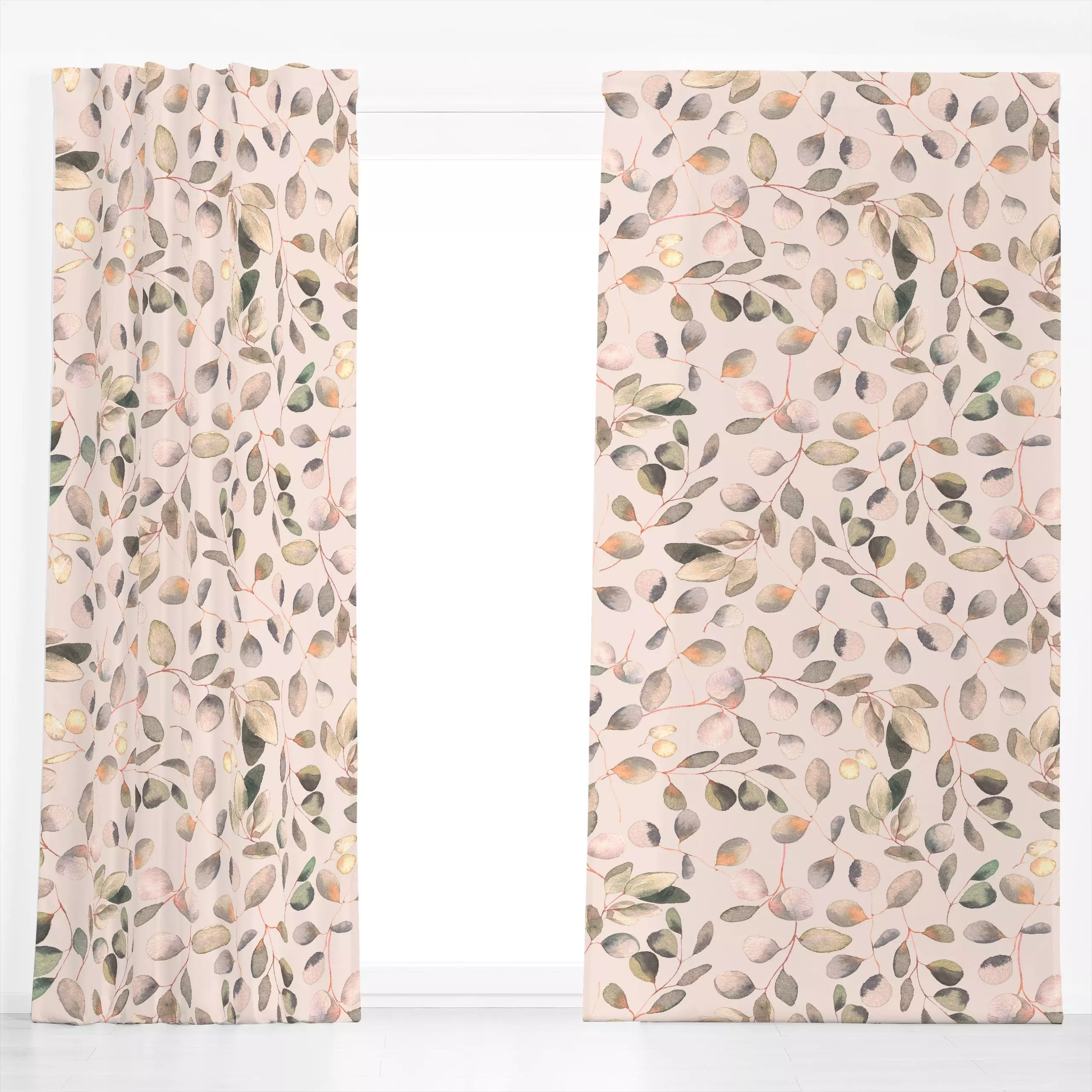 Dekovorhang Gold Eukalyptus Blätter Blush - Blumen & Florales, Pflanzen & Botanik - von „Uta Naumann"; boho, Natur, Blatt, Z...