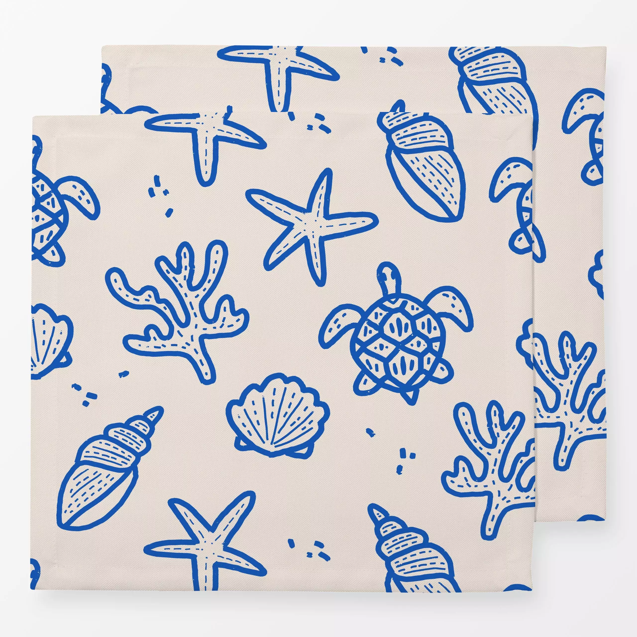 Servietten Allover Shell blue - Natur & Landschaft, Sommer - von „Kruth Design"; Kissen, Garten, Meer, Strand, beige, Sommer...