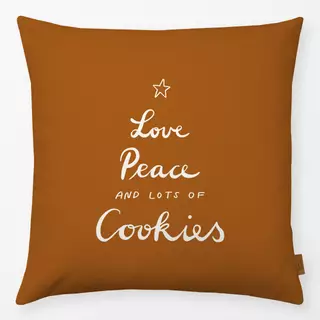 Kissen Love Peace Cookies rost braun