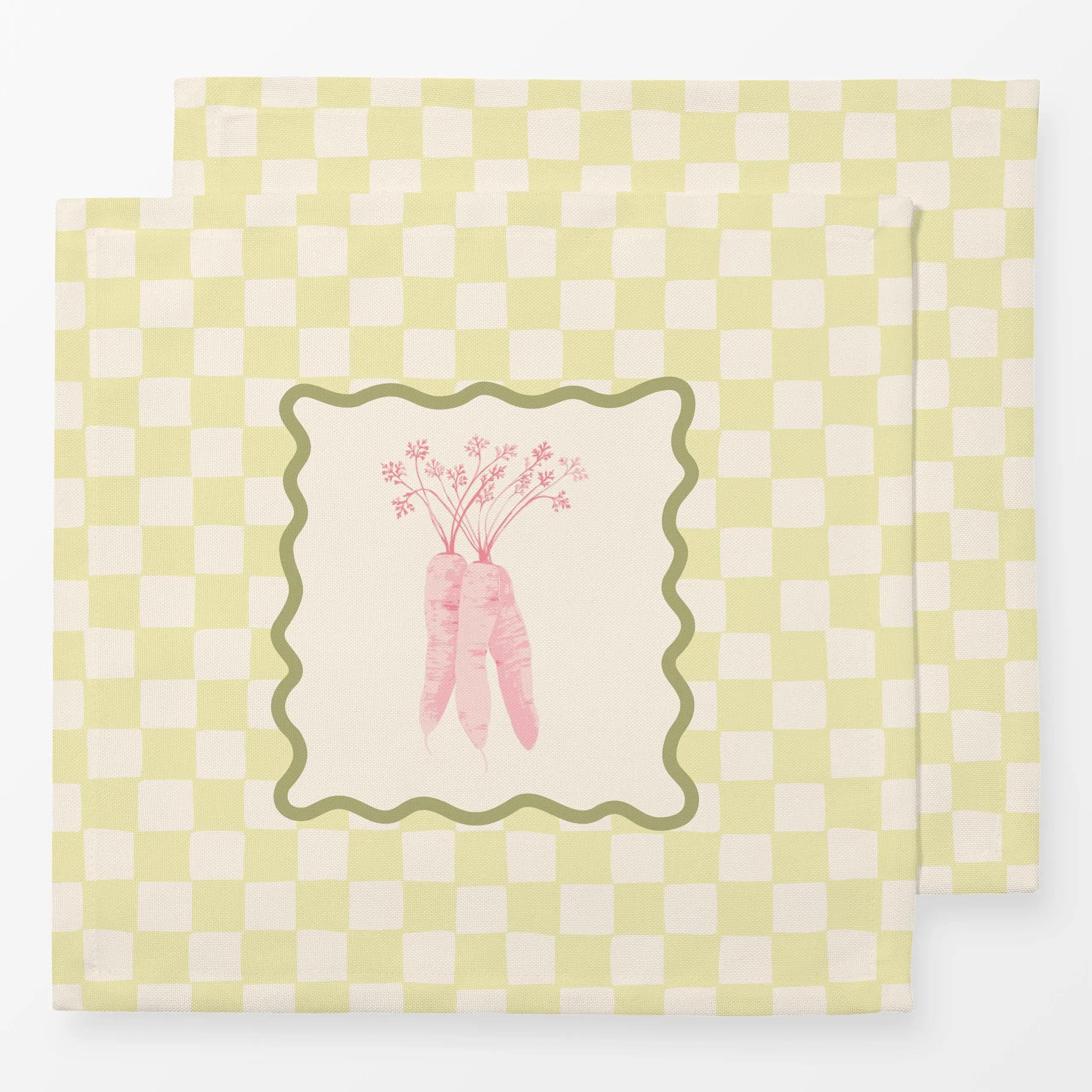 Servietten Karotten Karo gelb - Frühling, Symbole & Muster, Gemüse - von „Katrin Graff"; Garten, landhaus, Happy, fun, Garte...