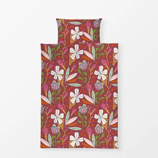 Bettwäsche Tropische Blüten bordeaux