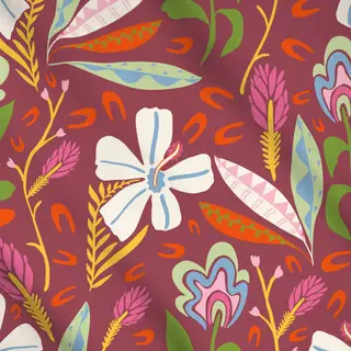 Meterware Tropische Blüten bordeaux