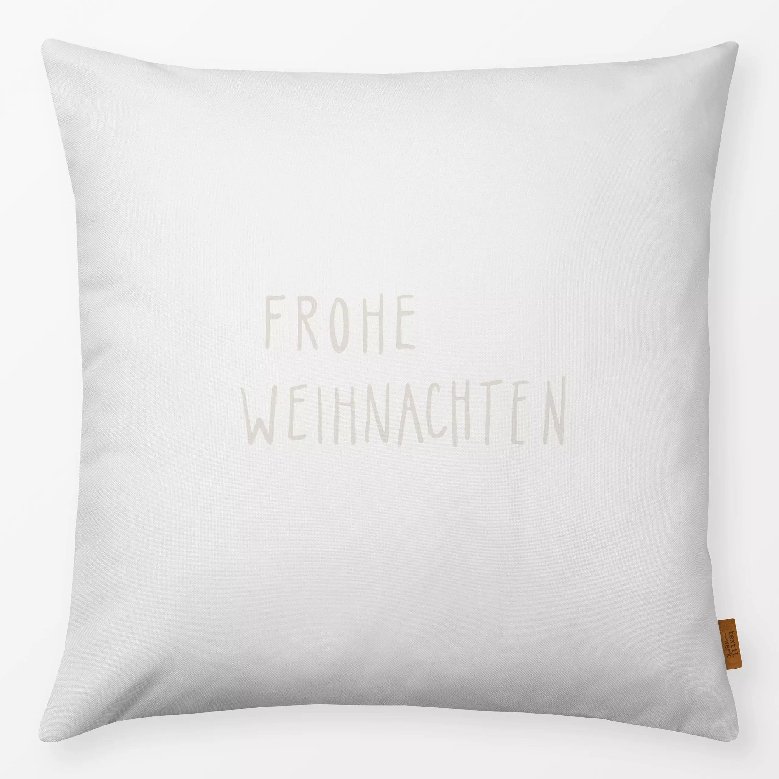 Kissen Frohe Weihnachten Lettering - Weihnachten, Winter - von „Kruth Design"; skandinavisch, Weihnachten, beige, weihnachtl...