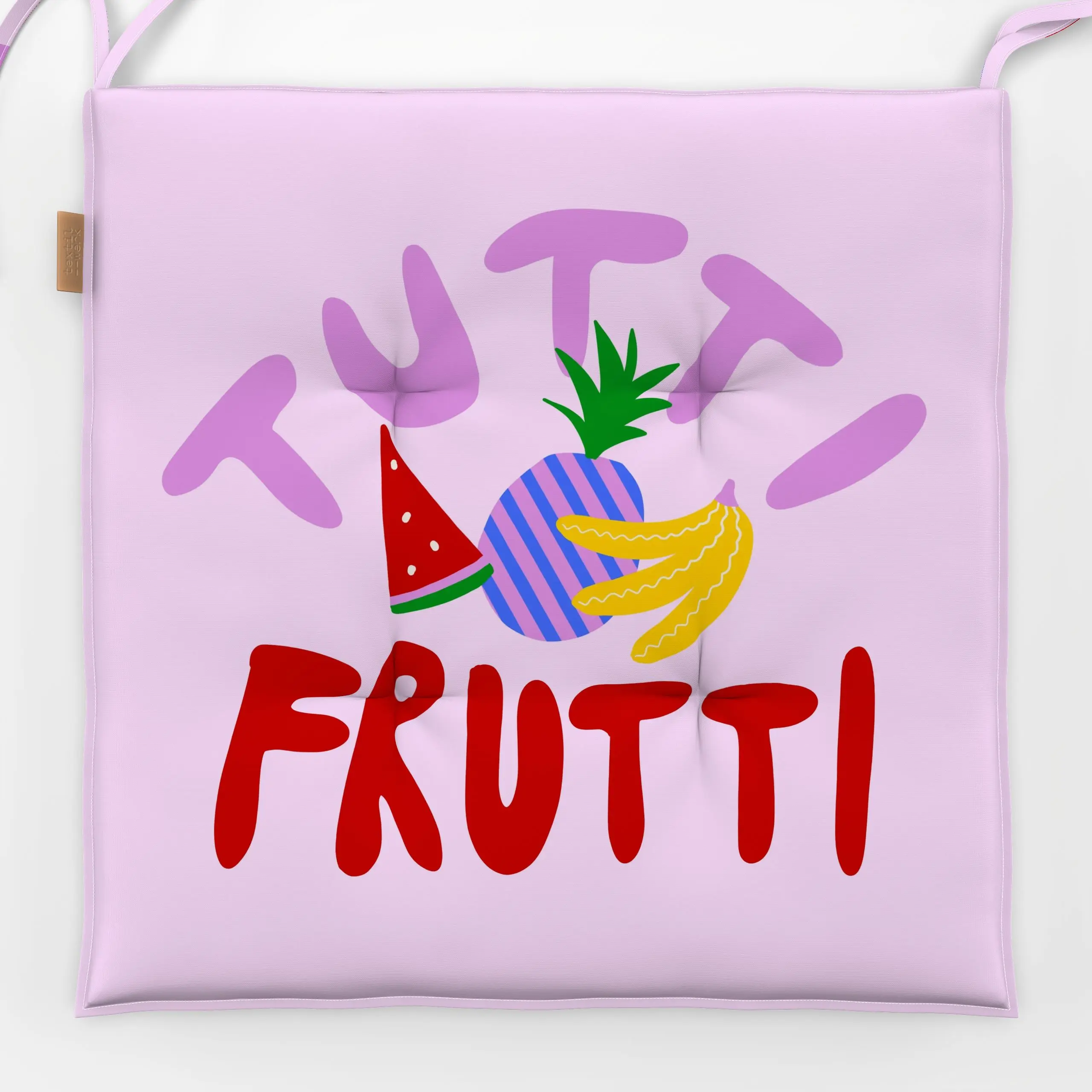 Sitzkissen Tuttii Frutti - Sommer, Sprüche & Schriftzüge - von „Sophie Augustin Illustration"; Ananas, Bananen, Melone, Früc...