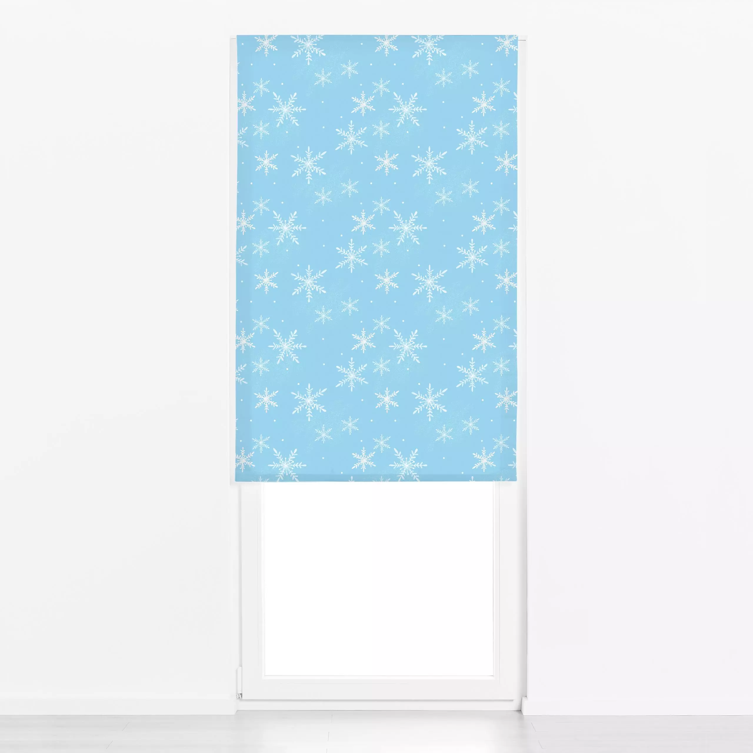 Raffrollo Let It Snow Blue - Weihnachten, Winter - von „Andrea Haase"; Schneeglöckchen, Schneeflocken, Schneeflocke, winterl...