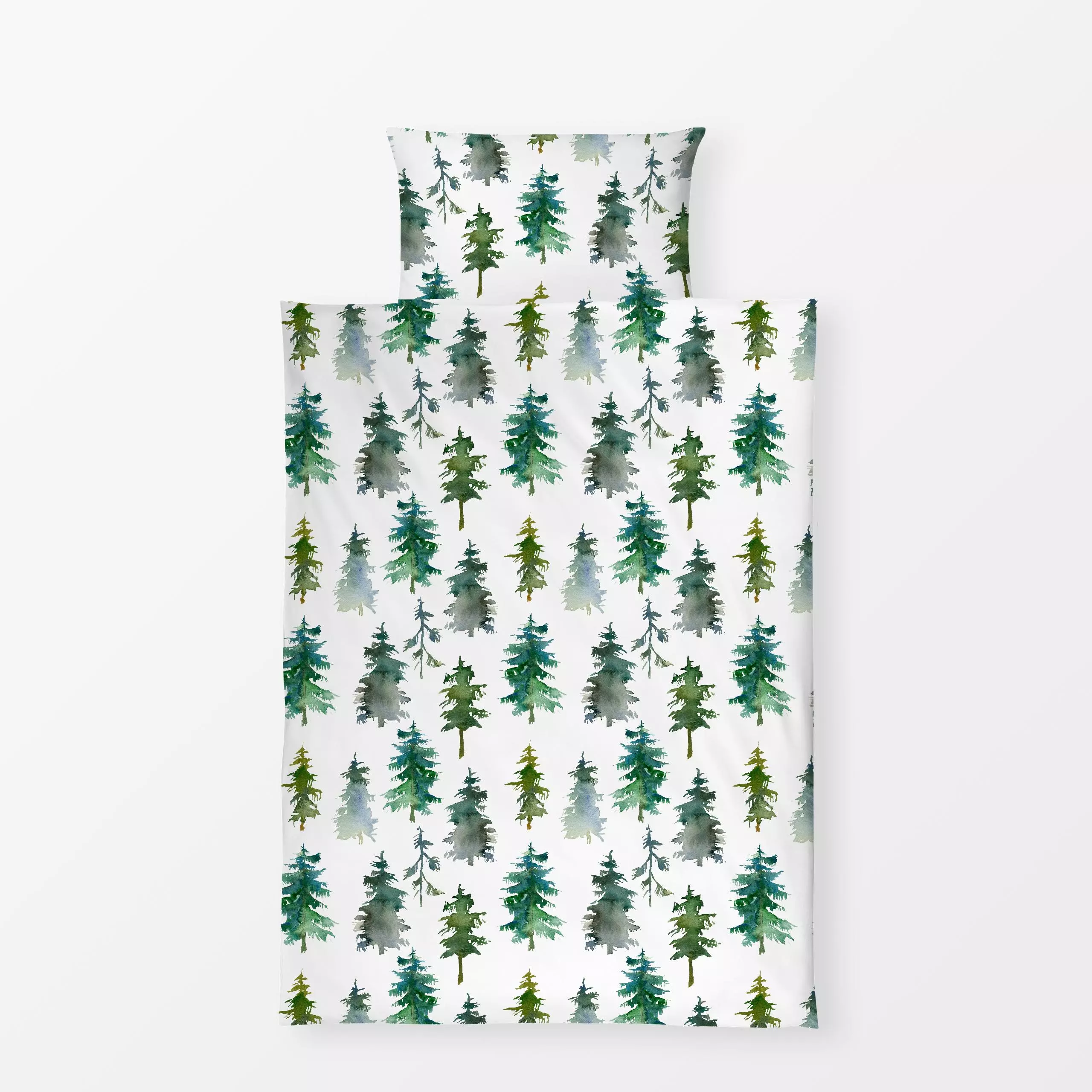 Bettwäsche Tannenbäume - Natur & Landschaft, Winter - von „Uta Naumann"; Muster, Wasserfarben, skandinavisch, Bäume, Hygge, ...