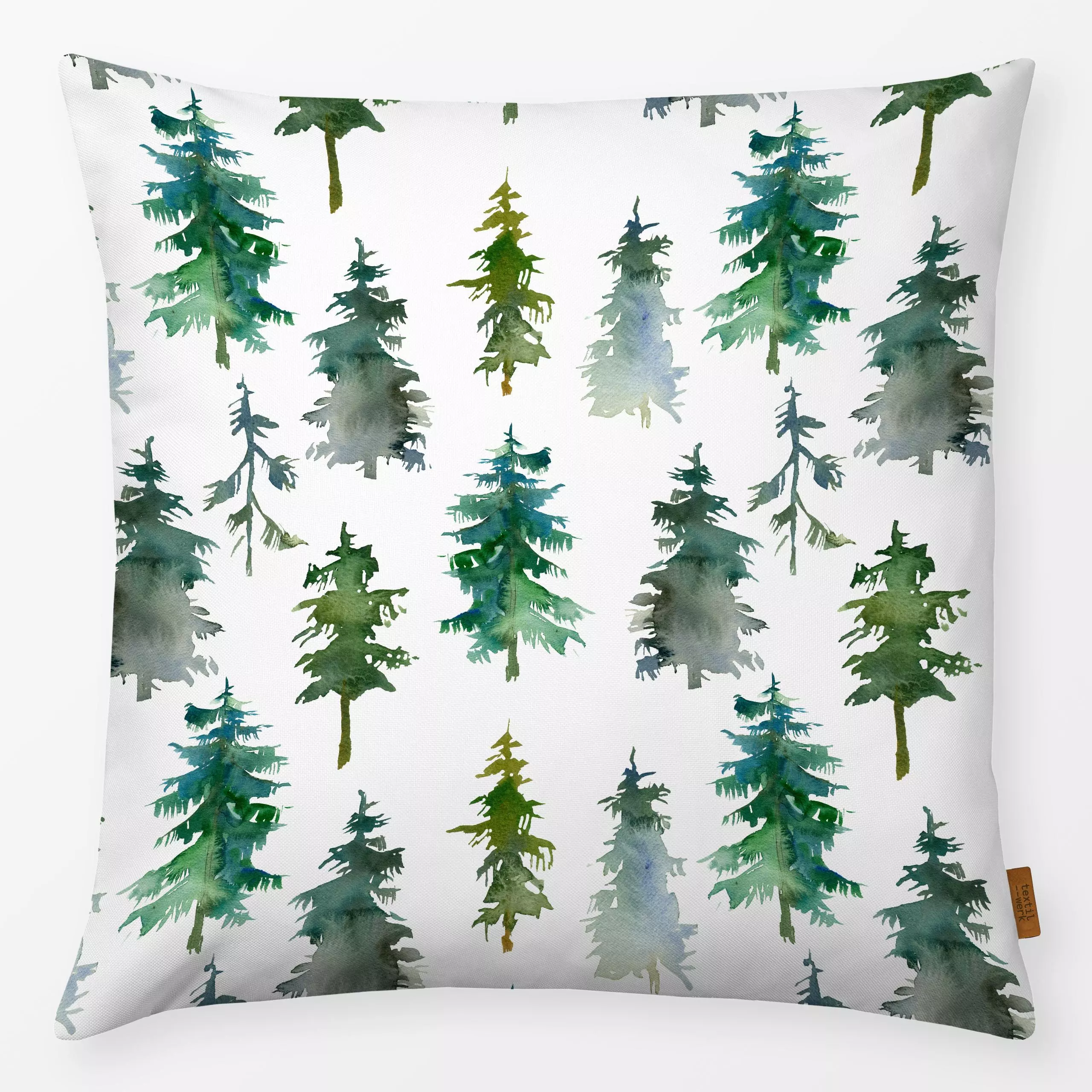 Kissen Tannenbäume - Natur & Landschaft, Winter - von „Uta Naumann"; Muster, Wasserfarben, skandinavisch, Bäume, Hygge, Tann...