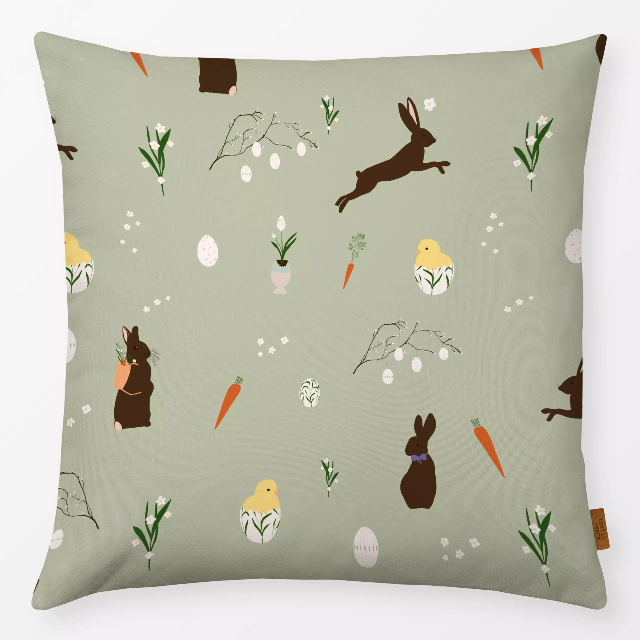 Kissen Ostern Muster Dunkel - Frühling - von „Sophie Augustin Illustration"; Blumen, Ostern, Osterhase, Ostereier, FroheOste...